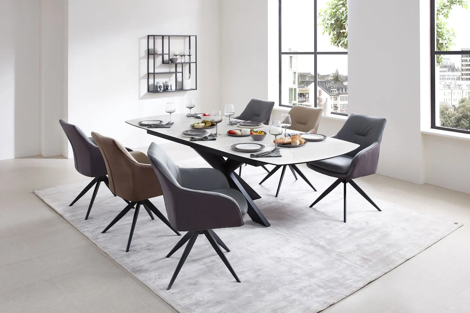 Dining Esszimmerstuhl Fashion Move mit Dreh- und Rückholfunktion Leder-Stoff-Mix