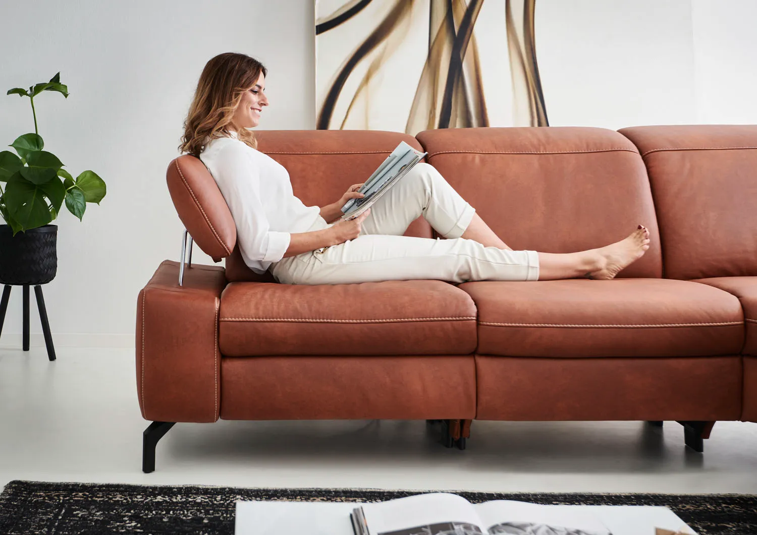 Stoff Ecksofa in L-Form Braun rechts
