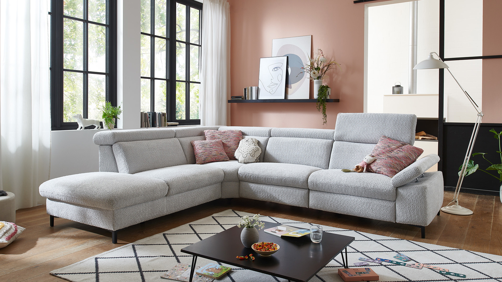 Modulmaster Ecksofa Stoff L-Form Federkern Silver Modulmaster Ecksofa Stoff L-Form Federkern Silver-01260301WW