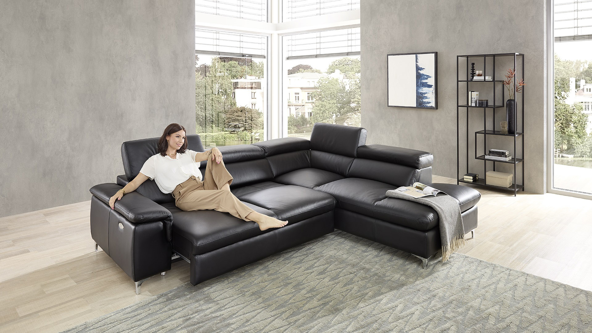 Echt Leder Ecksofa Bastia inkl. Vorziehsitz rechts Echt Leder Ecksofa Bastia inkl. Vorziehsitz rechts