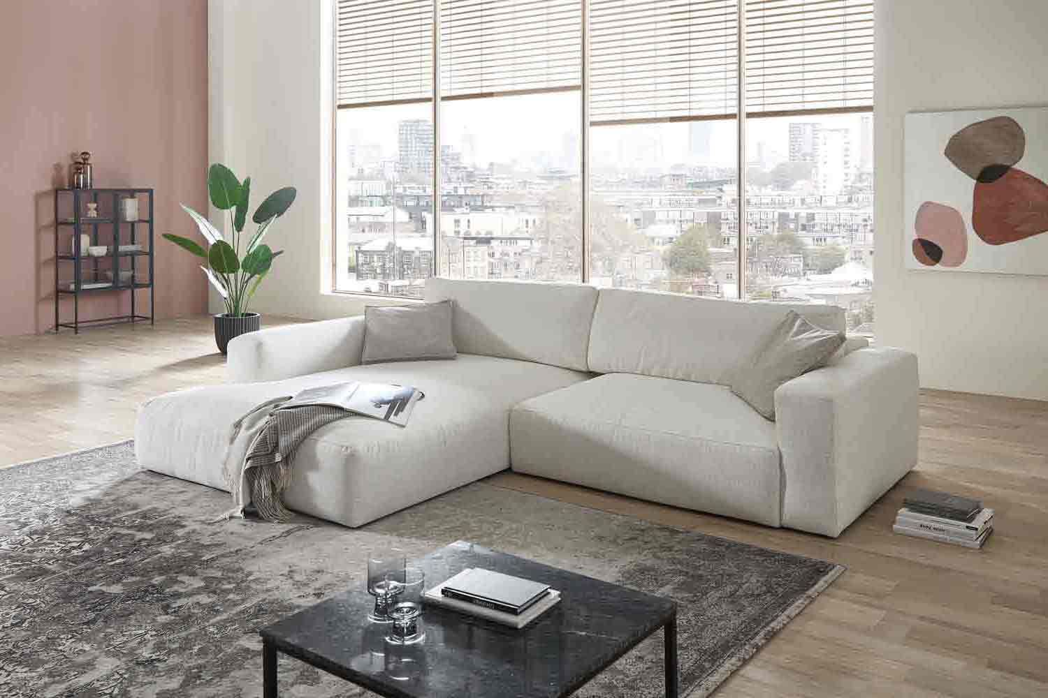 Stoff Ecksofa in L-Form in Trendfarbe natur Stoff Ecksofa in L-Form in Trendfarbe natur