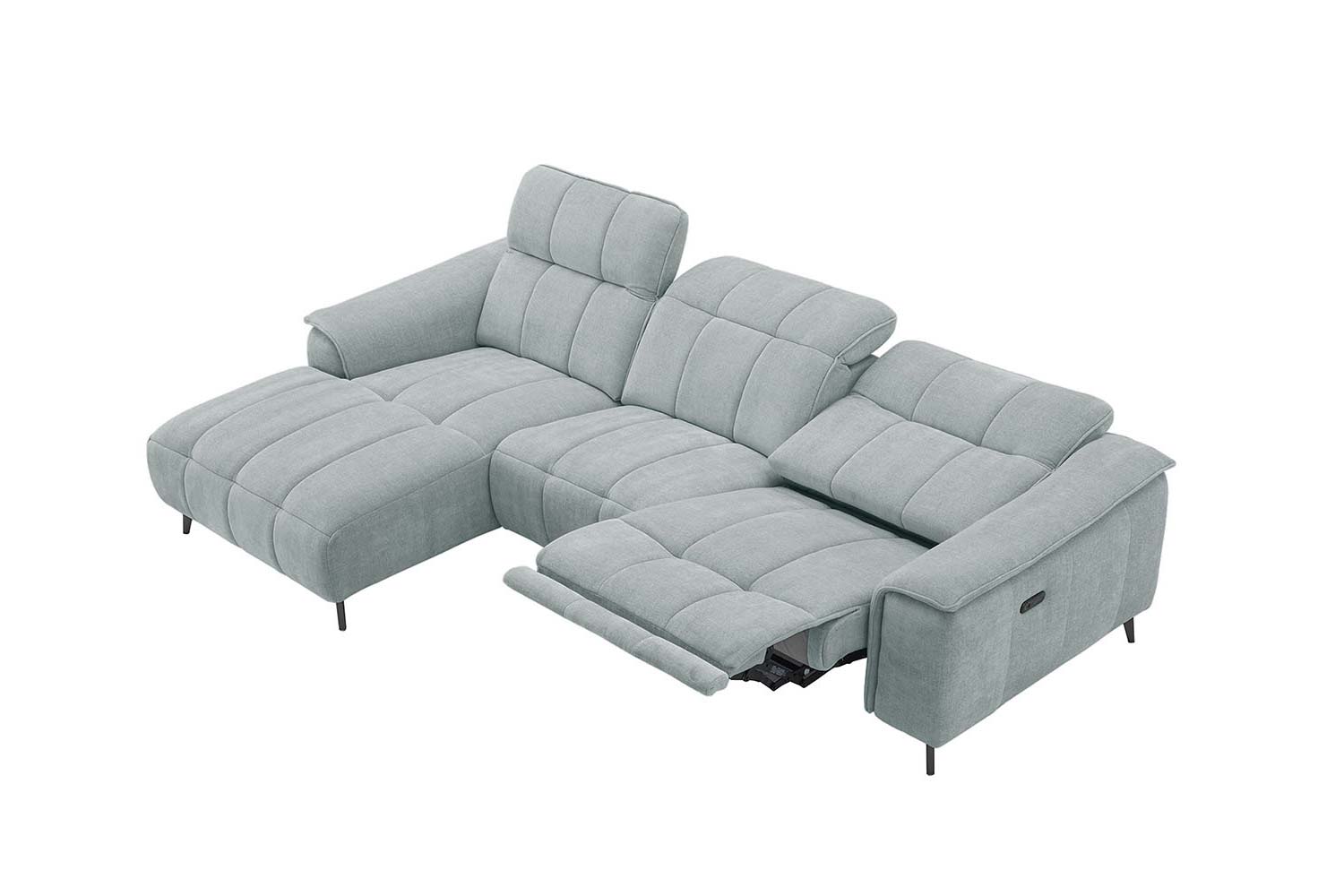 Stoff Ecksofa mit manueller Kopfteilverstellung und Funktion