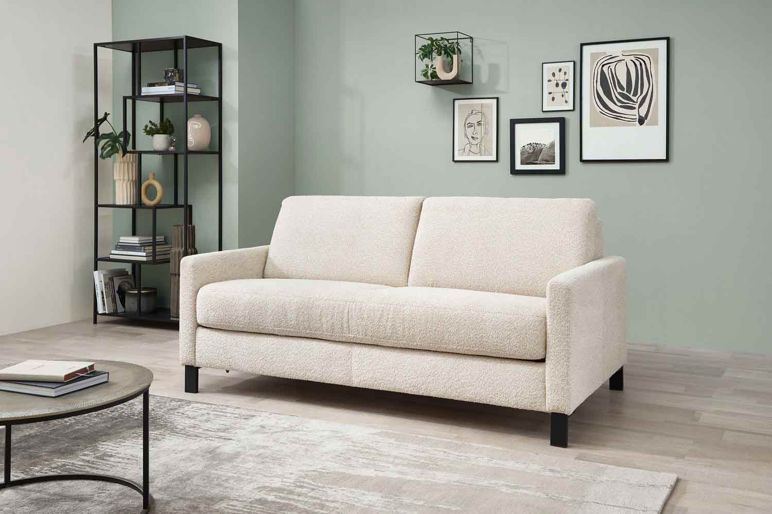 Schlafsofa inkl. Kaltschaummatratze in Bouclé Stoff