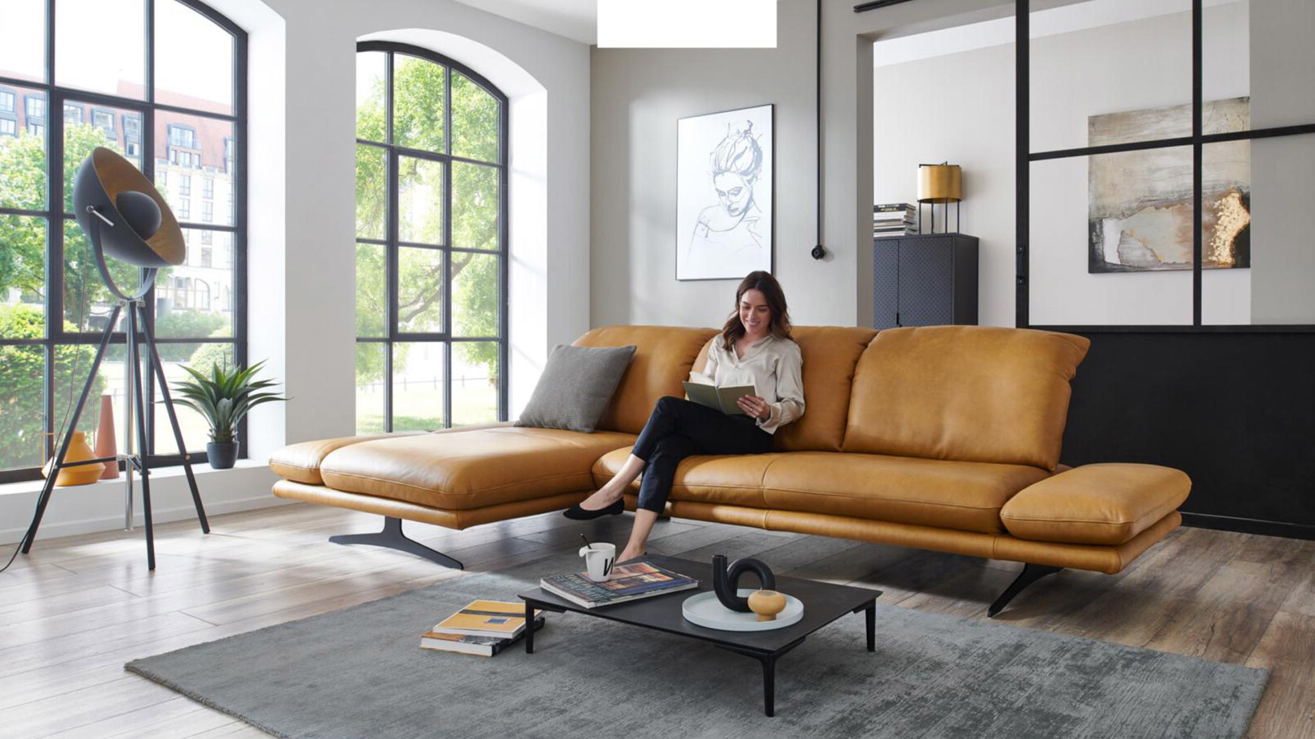 W. Schillig Ecksofa Sohoo mit Sitztiefenverstellung in Leder 