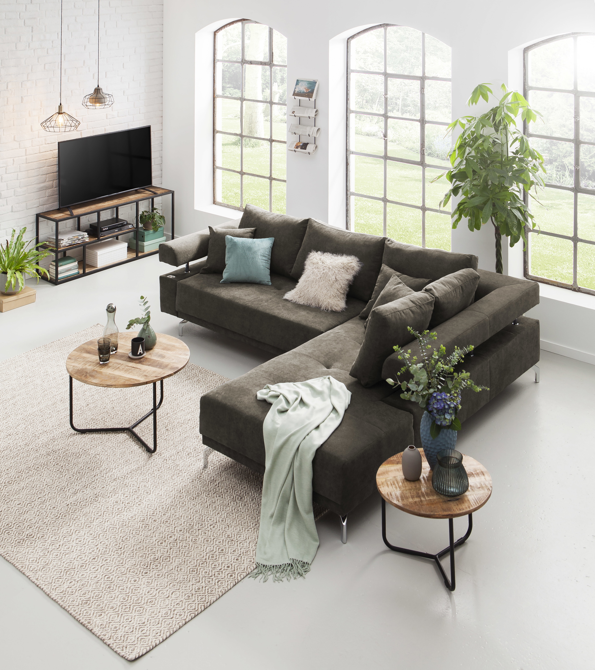 Ecksofa Dream mit motorischer Sitztiefenverstellung in Stoff-06460128WW.8
