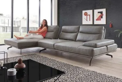 Leder Ecksofa Novara mit Kopfteilfunktion & Sitztiefenverstellung