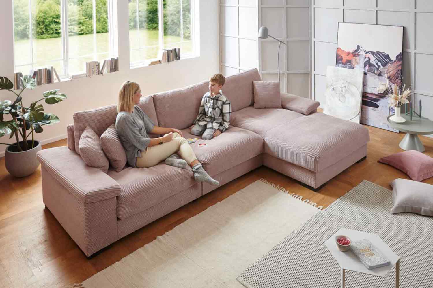 Cord Ecksofa L-Form Rosa