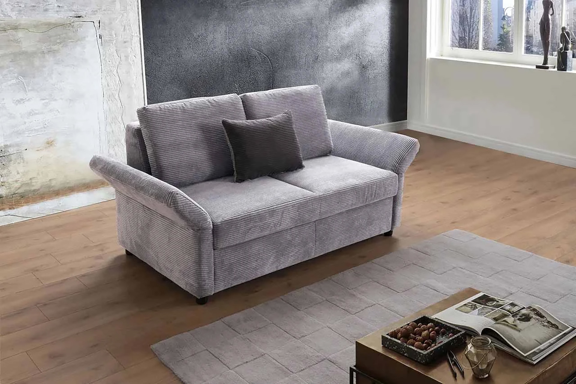 Schlafsofa in Cord Hellgrau 