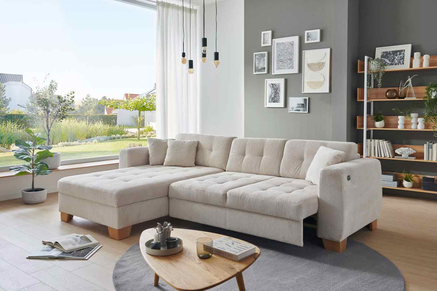 Ecksofa Milo mit motor Sitzvorzug und Bettkasten Cord Ecksofa Milo mit motor Sitzvorzug und Bettkasten Cord