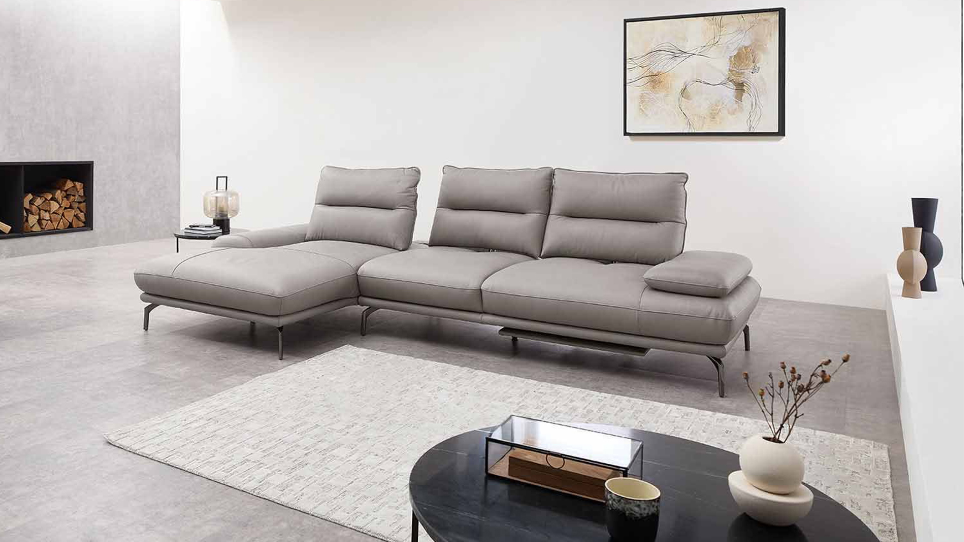 Leder Ecksofa mit Sitztiefenverstellung und motorischer Fußstütze Leder Ecksofa mit Sitztiefenverstellung und motorischer Fußstütze-05971013-WW