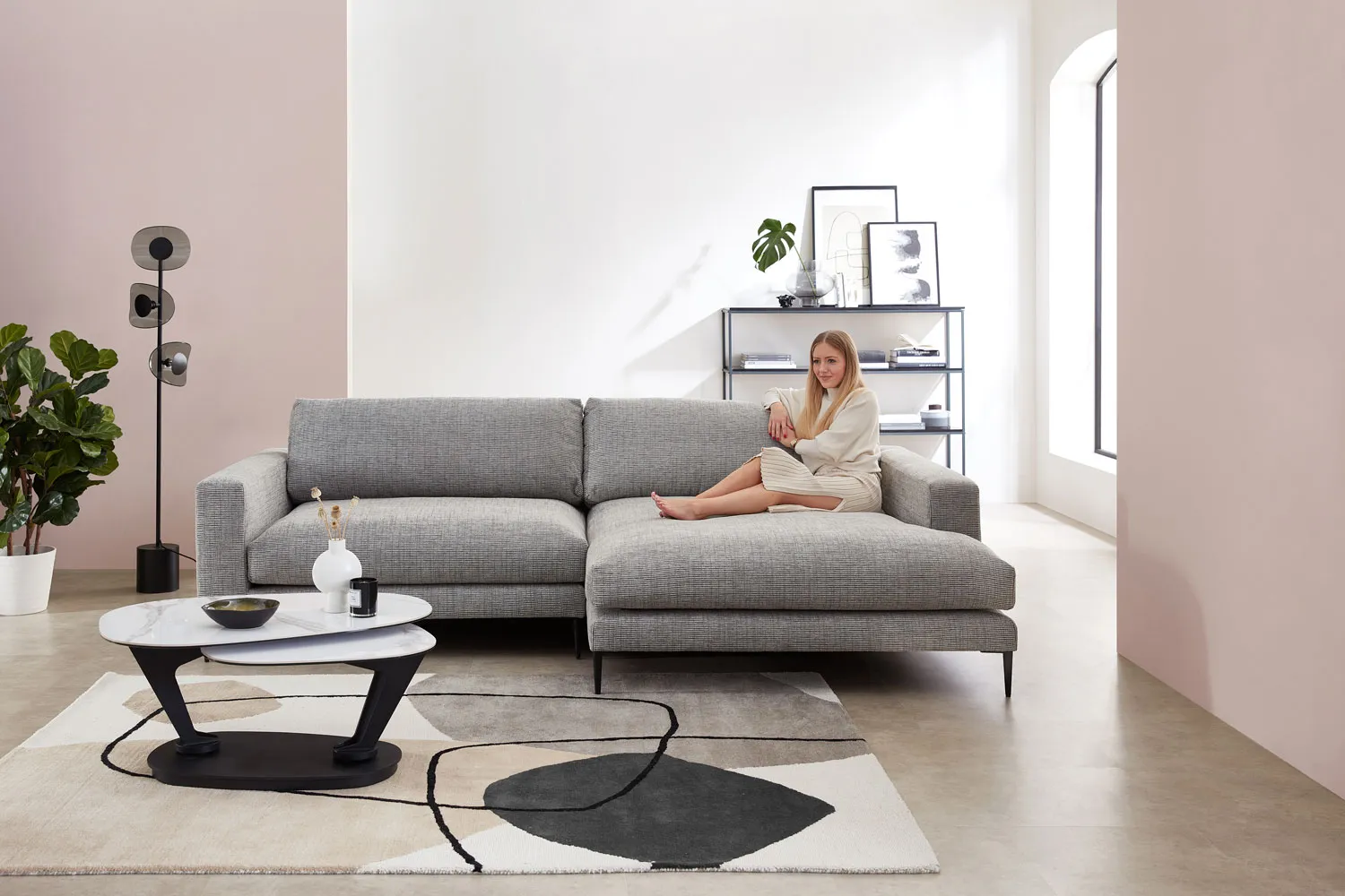 Stoff Ecksofa in L-Form Grau rechts