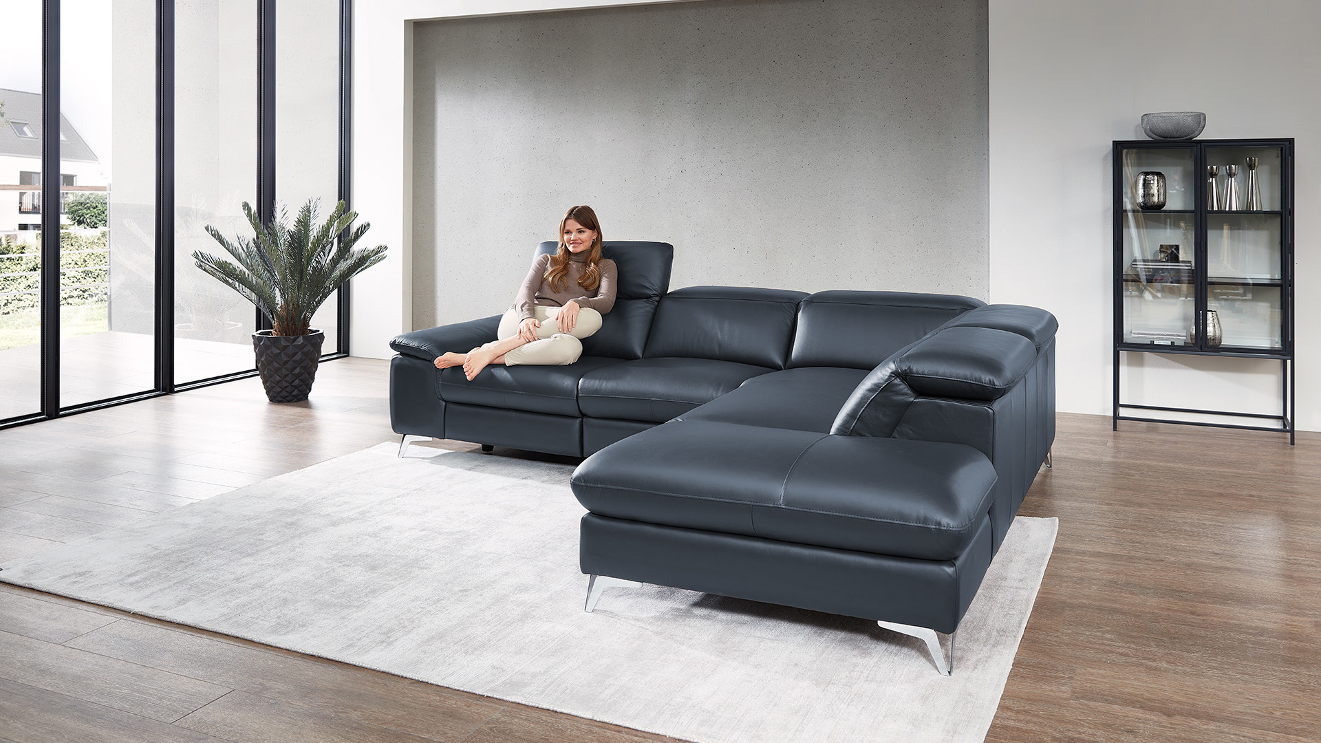Ecksofa Seahawk mit manueller Kopfteilverstellung in Leder -05970213-WW.8