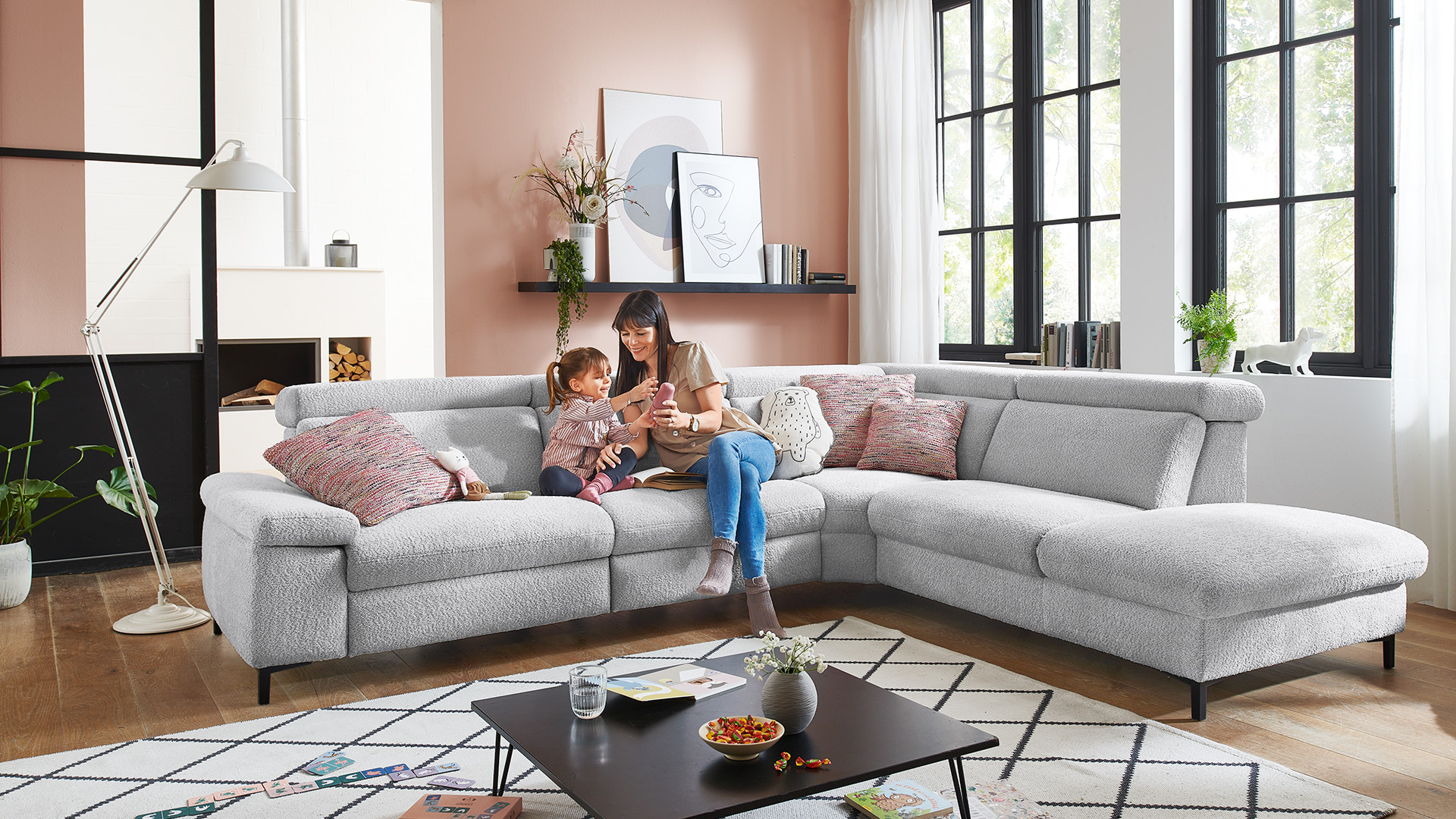 Modulmaster Ecksofa Stoff L-Form Federkern Silver-01260301WW