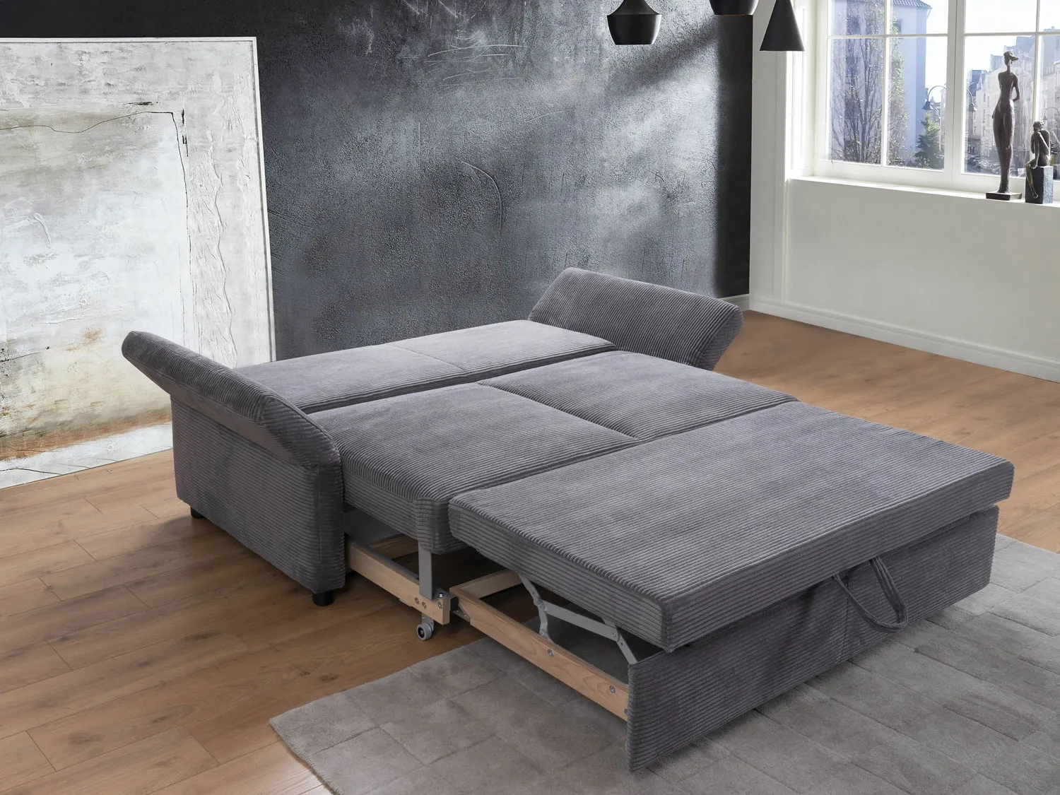 Schlafsofa in Cord Grau 