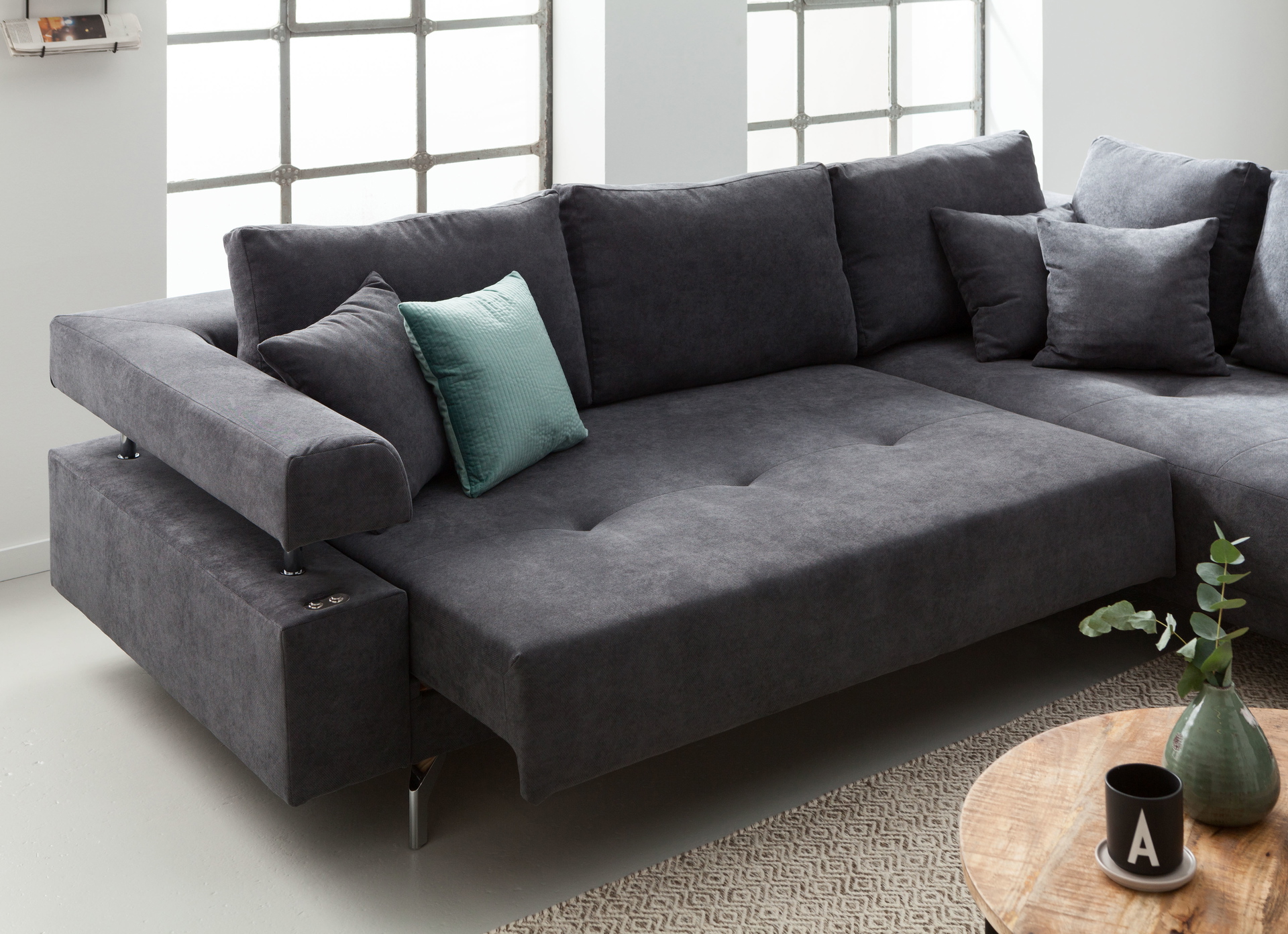 Ecksofa Dream mit motorischer Sitztiefenverstellung in Stoff-06460128WW