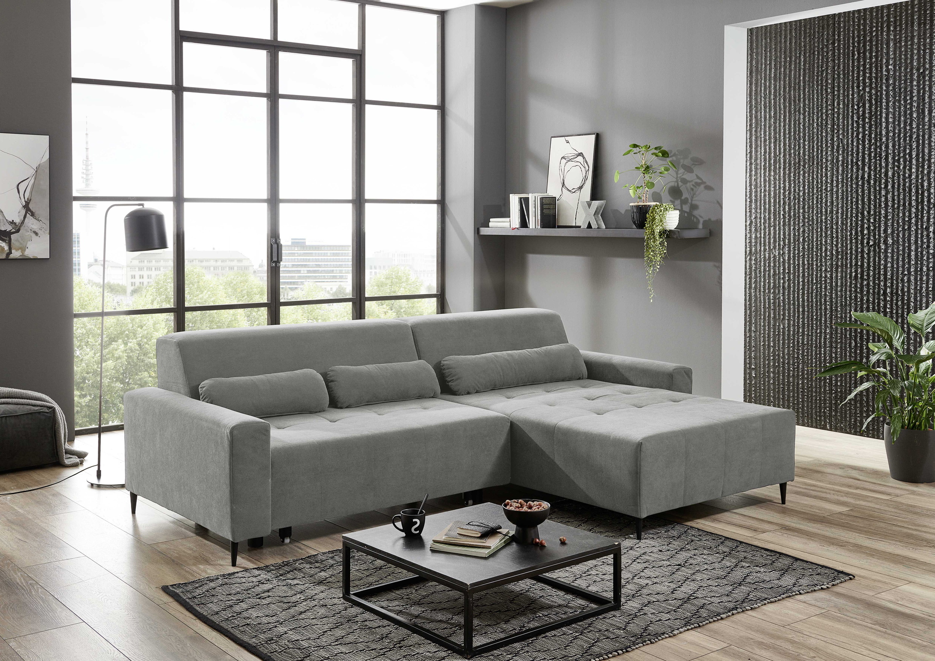 Ecksofa Linz mit motorischer XL-Sitztiefenverstellung in Stoff-0646Linz00WW