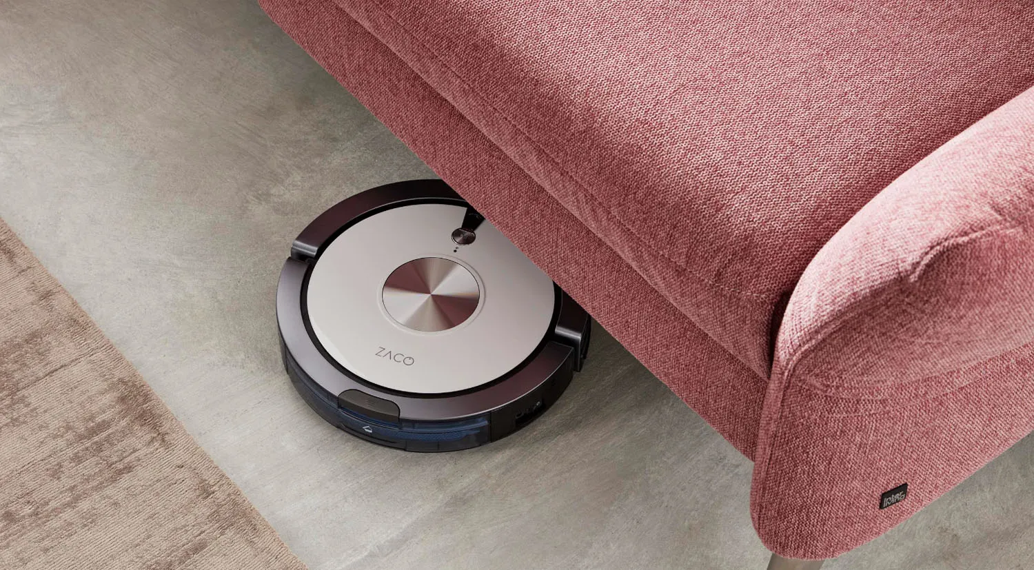 Ecksofa in L-Form mit Sitztiefenverstellung in Stoff Rosa