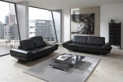 Leder Couchgarnitur Hemingway Plus mit Funktionen Schwarz 2 Sitzer