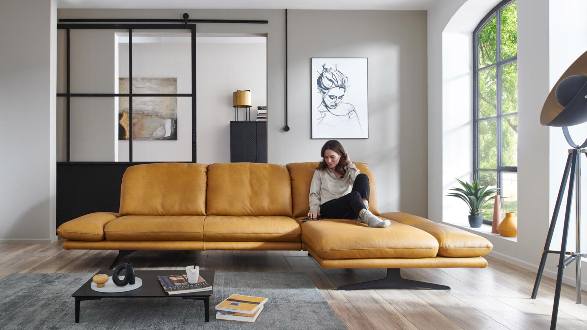 W. Schillig Ecksofa Sohoo mit Sitztiefenverstellung in Leder 