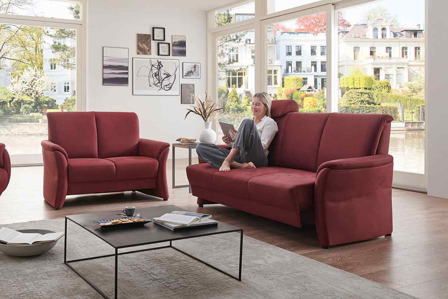 Couchgarnitur in Mikrofaserstoff mit Federkernpolsterung