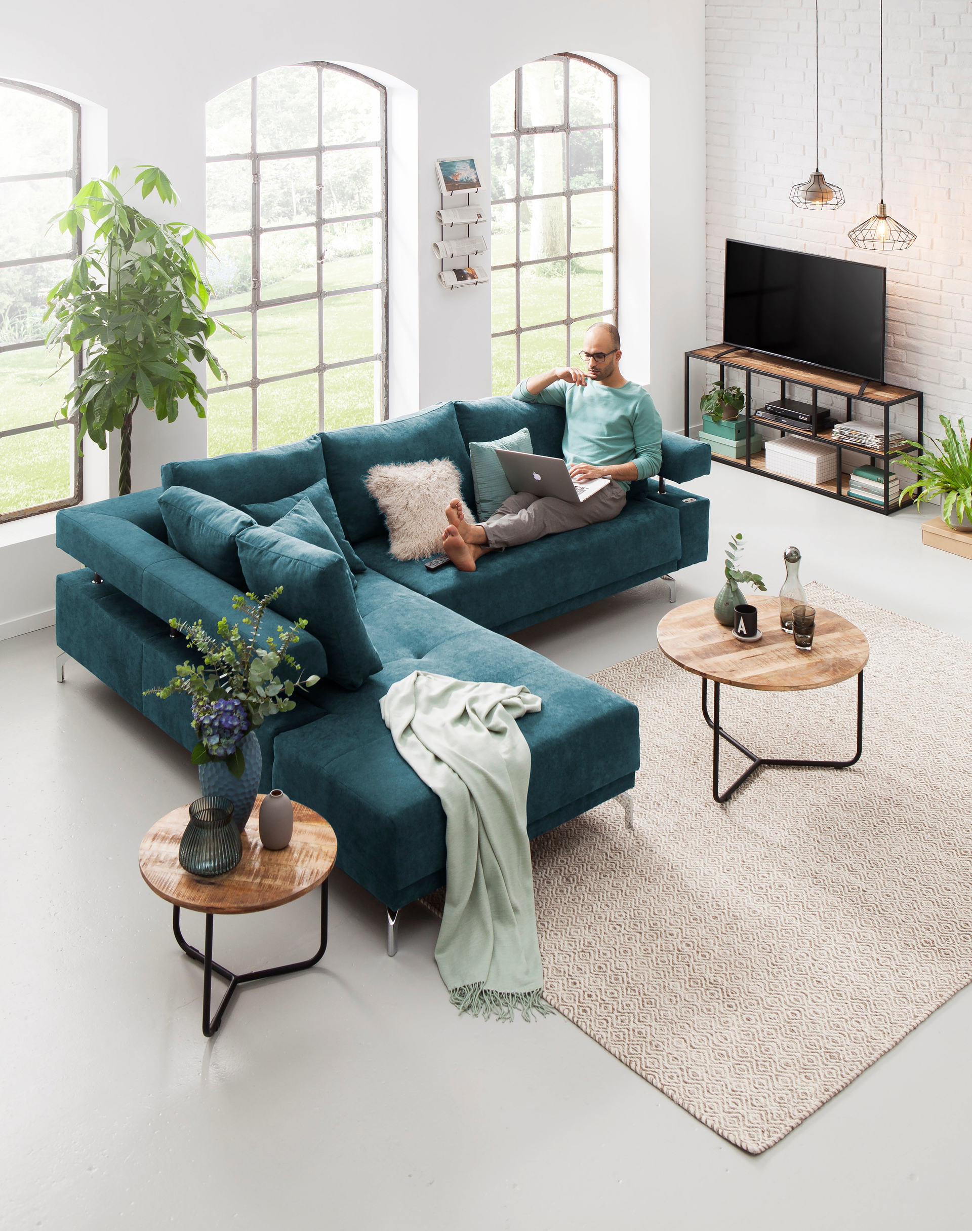 Ecksofa Dream mit motorischer Sitztiefenverstellung in Stoff-06460128WW