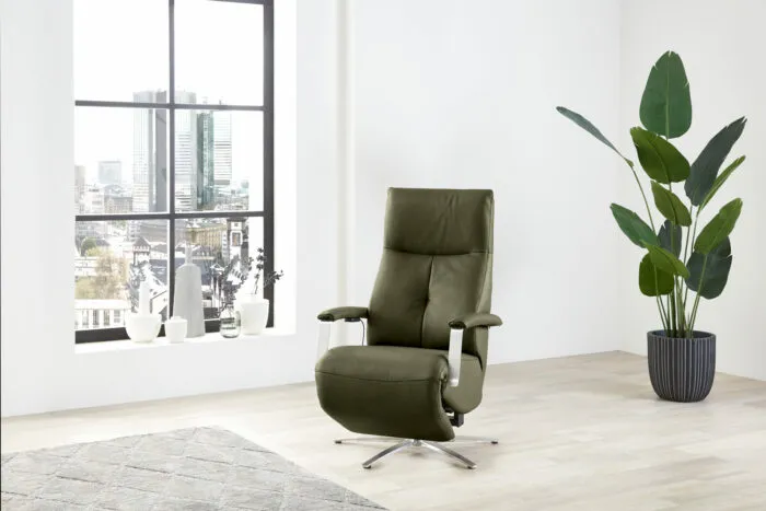 Motorischer Relaxsessel 410 aus Leder Inkl. Aufstehhilfe und Fernbedienung Olive 
