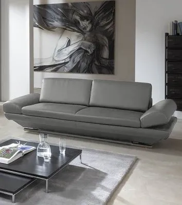 Leder Couchgarnitur Hemingway Plus mit Funktionen Grau 3 Sitzer 