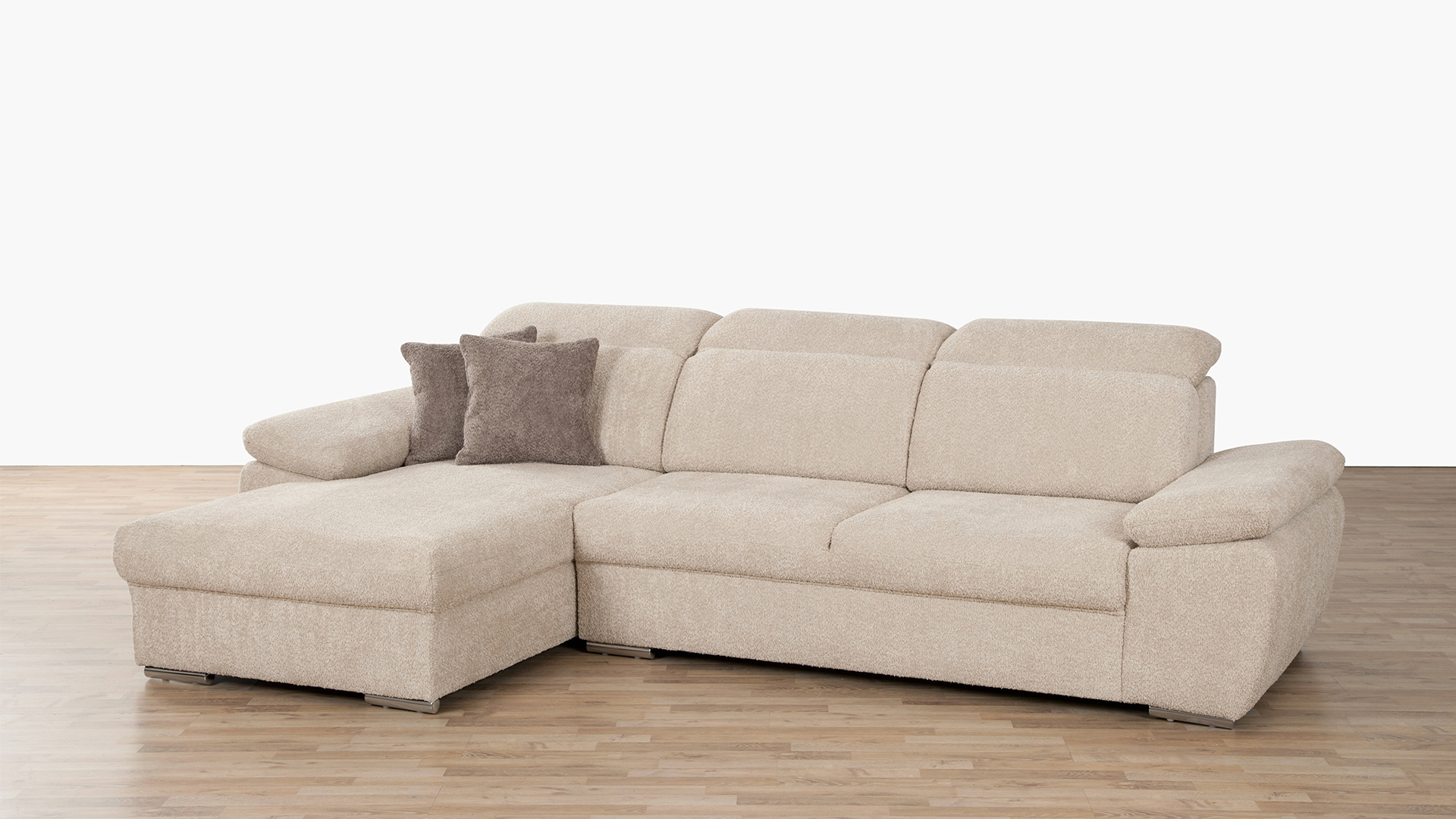 Ecksofa Alabama mit Kopfteilverstellung in edlem Bouclé Ecksofa Alabama mit Kopfteilverstellung in edlem Bouclé
