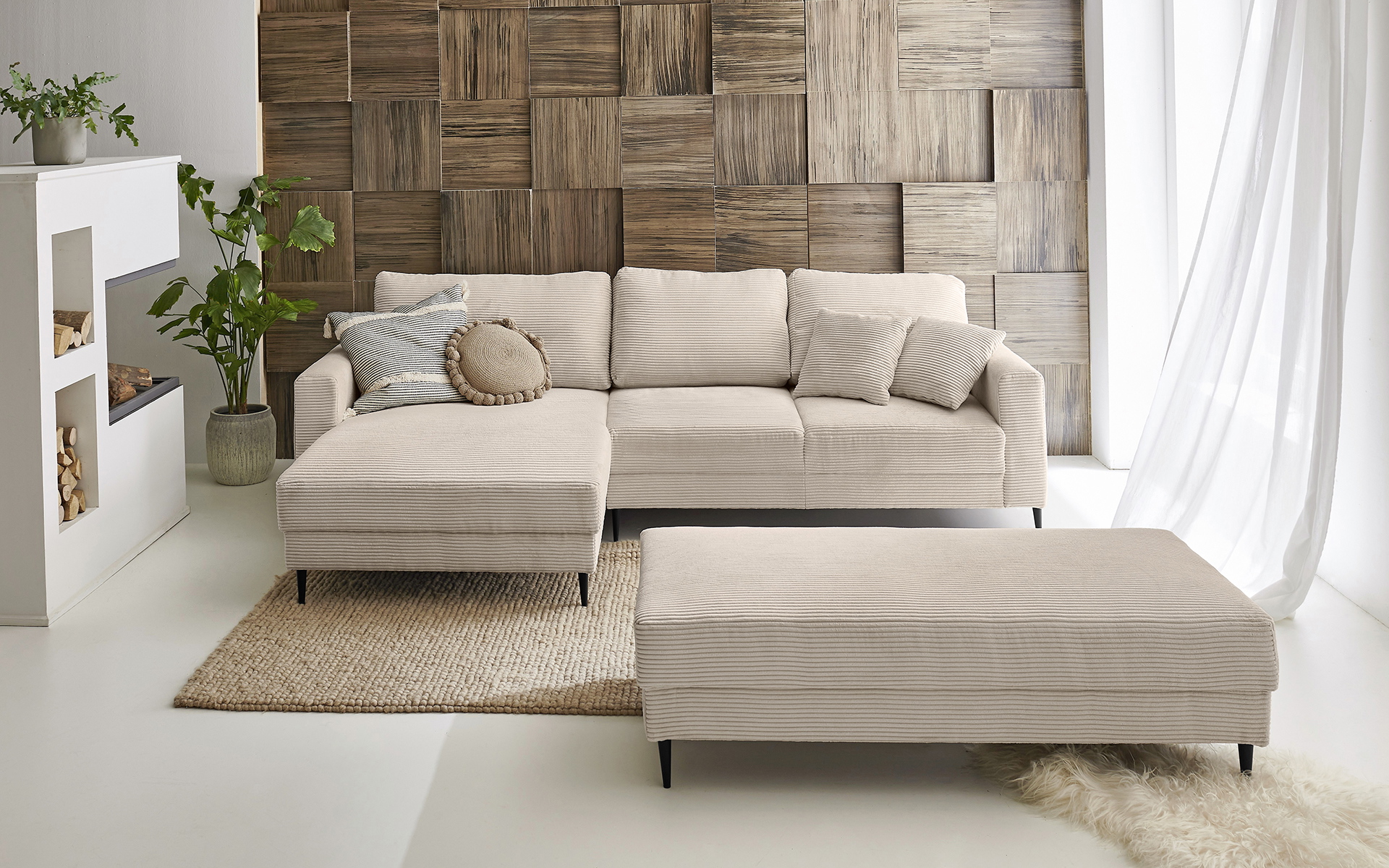 Ecksofa L-Form in Trendstoff Cord