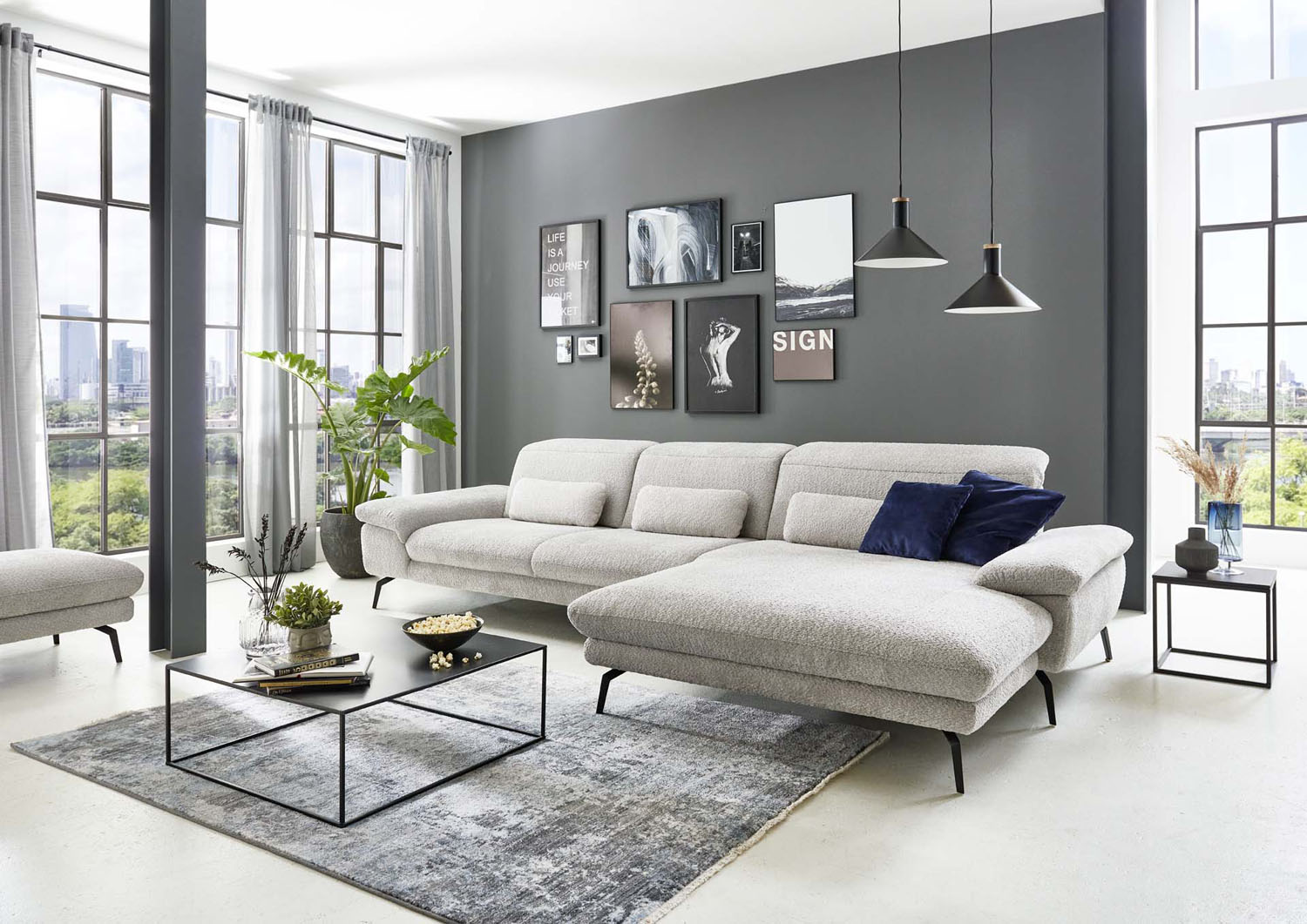 Ecksofa inkl. motorischer Funktion und manueller Sitztiefenverstellung in Stoff-0813004204-34WW