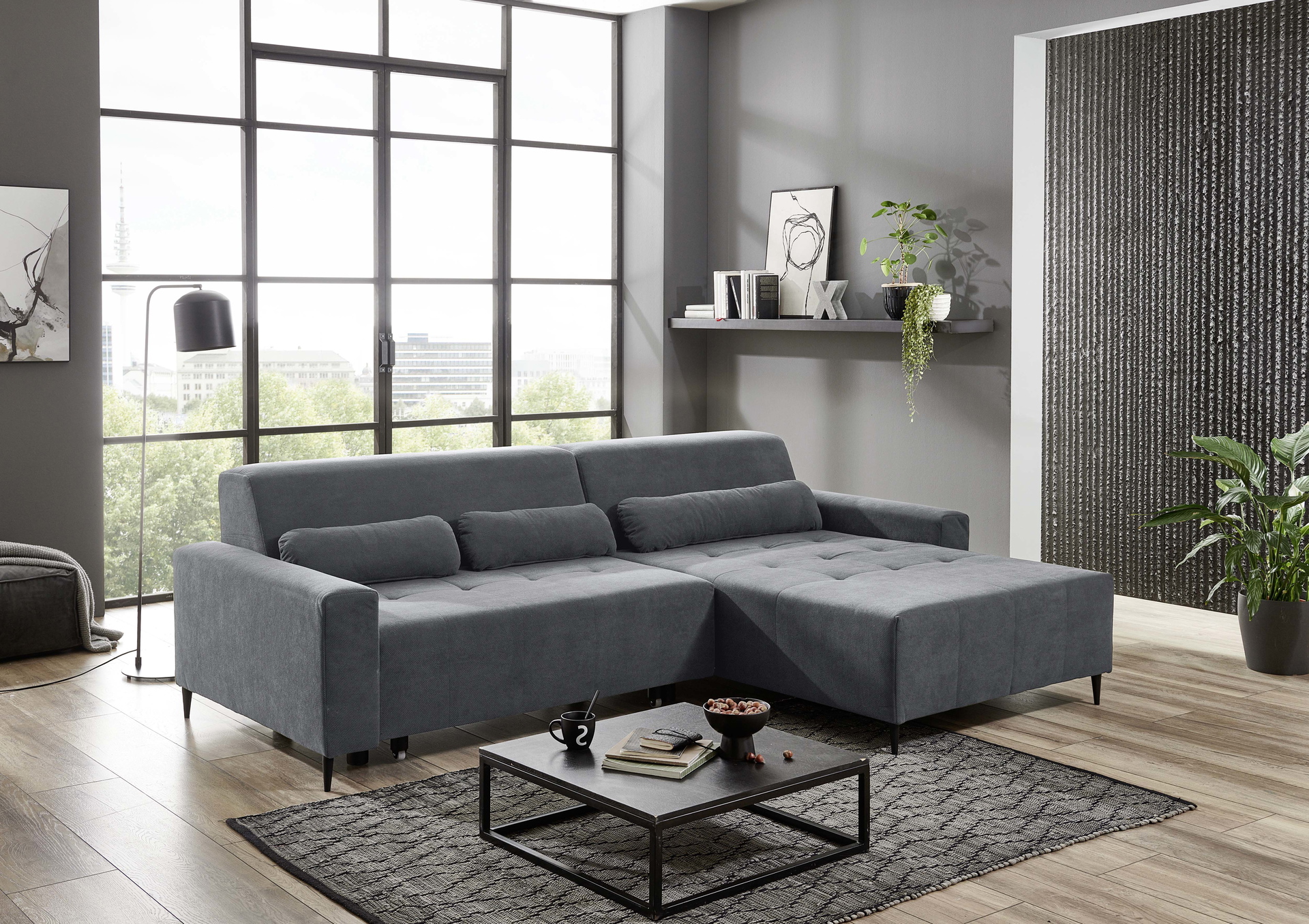 Ecksofa Linz mit motorischer XL-Sitztiefenverstellung in Stoff-0646Linz00WW