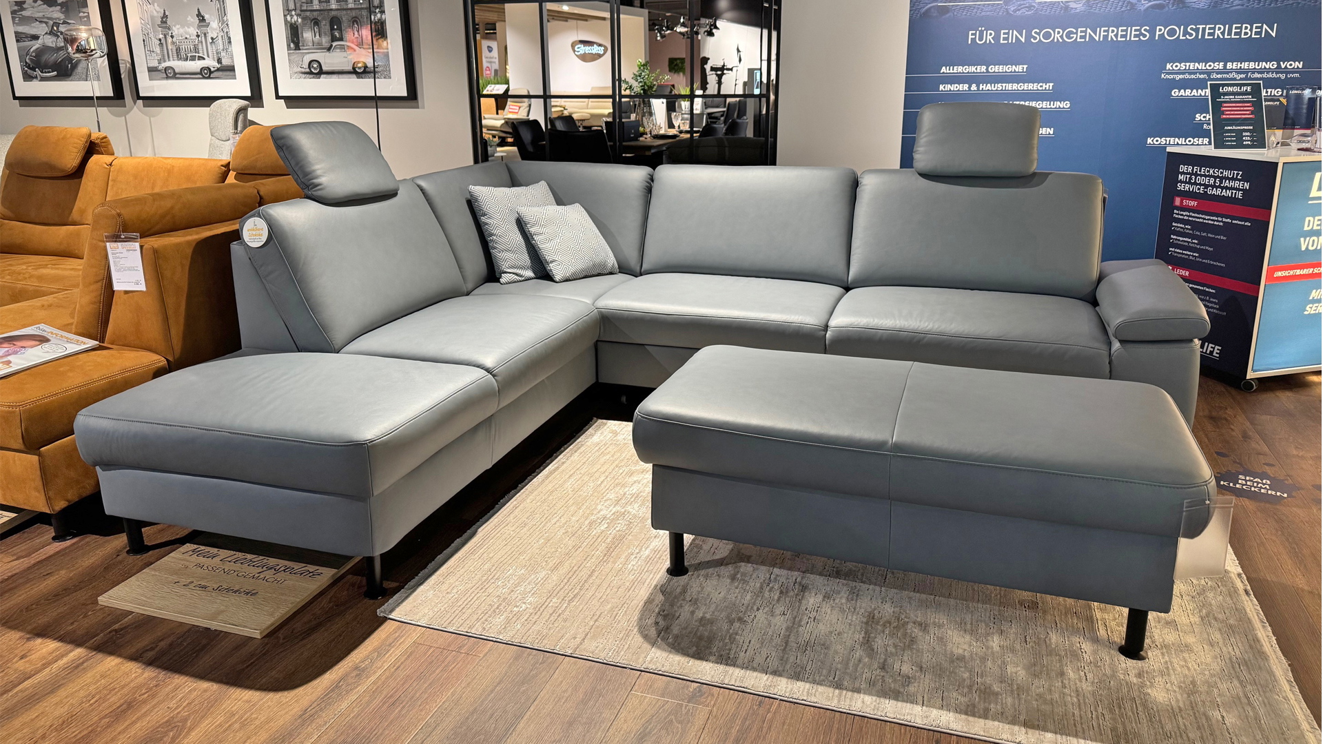 Modulmaster Ecksofa inkl. vielen Funktionen mit Hocker in Leder-0775015506-04WW-A