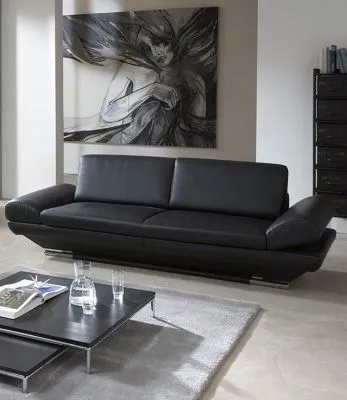 Leder Couchgarnitur Hemingway Plus mit Funktionen Anthrazit 3 Sitzer 