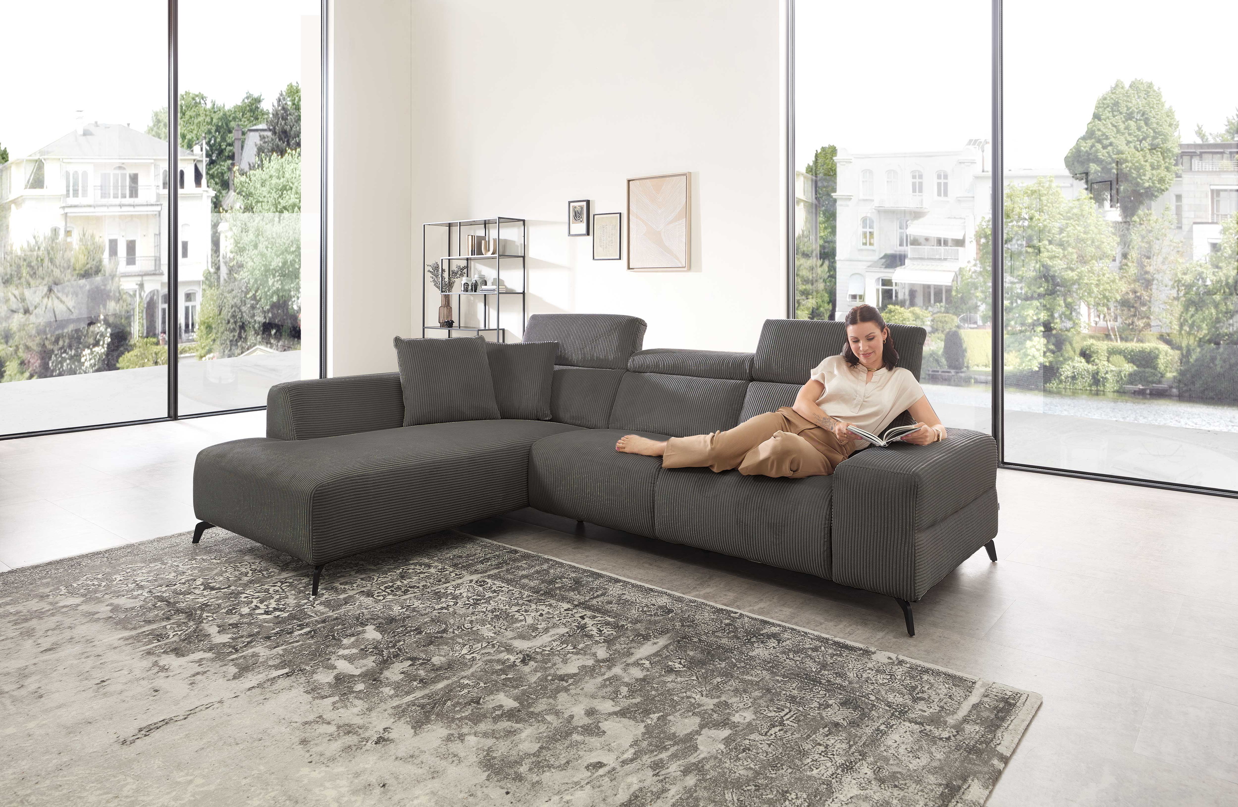 Cuoio Ecksofa in Trendstoff Cord