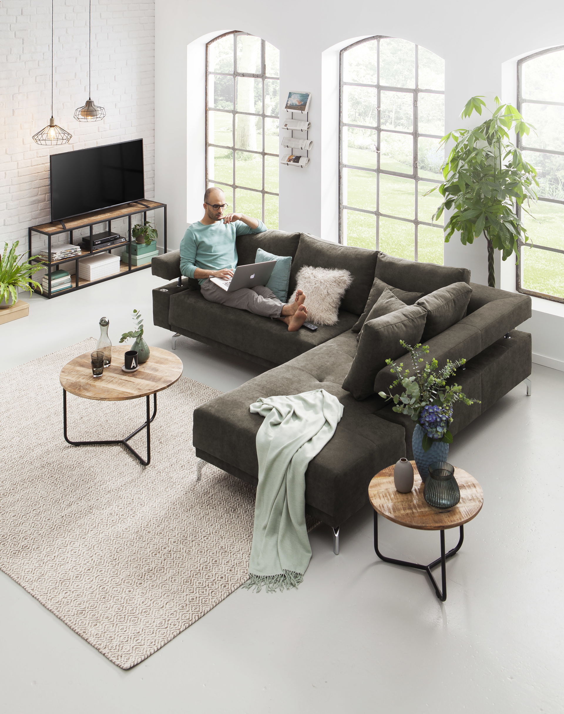 Ecksofa Dream mit motorischer Sitztiefenverstellung in Stoff-06460128WW.8