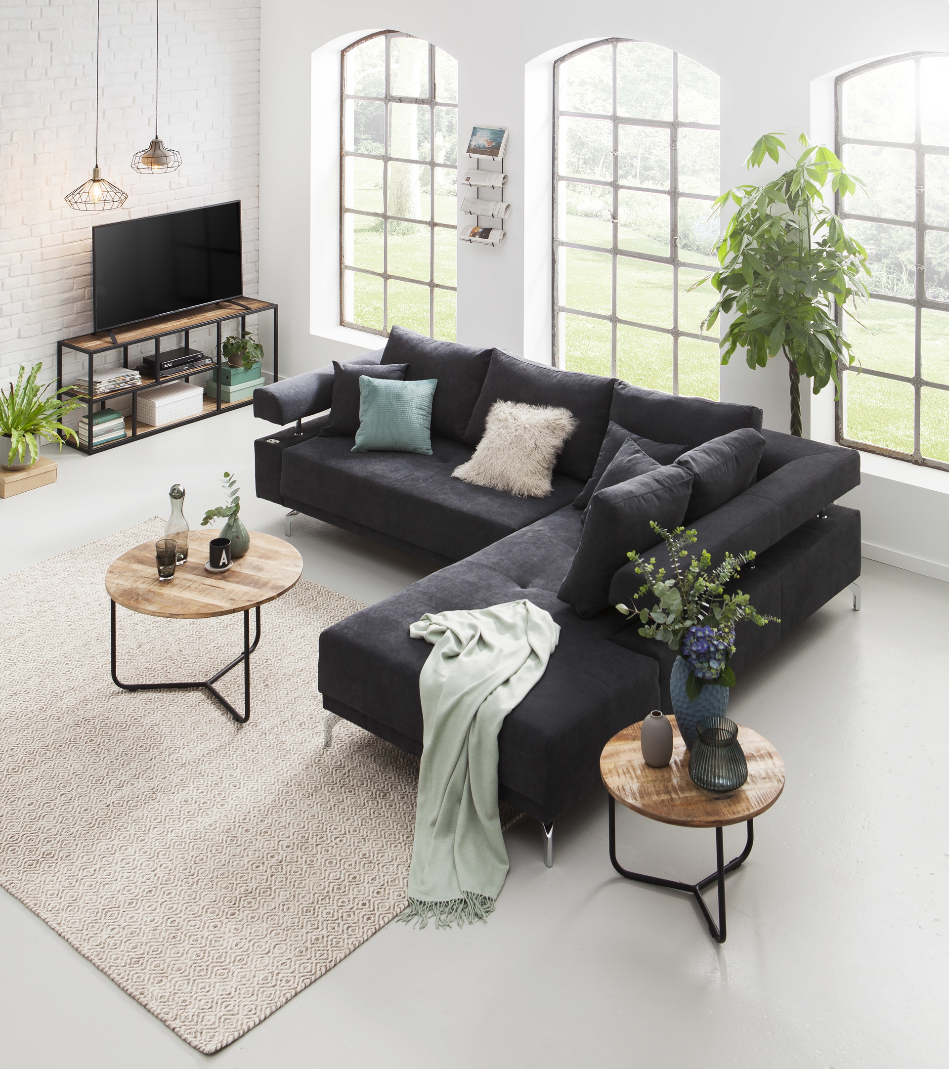 Ecksofa Dream mit motorischer Sitztiefenverstellung in Stoff-06460128WW.10