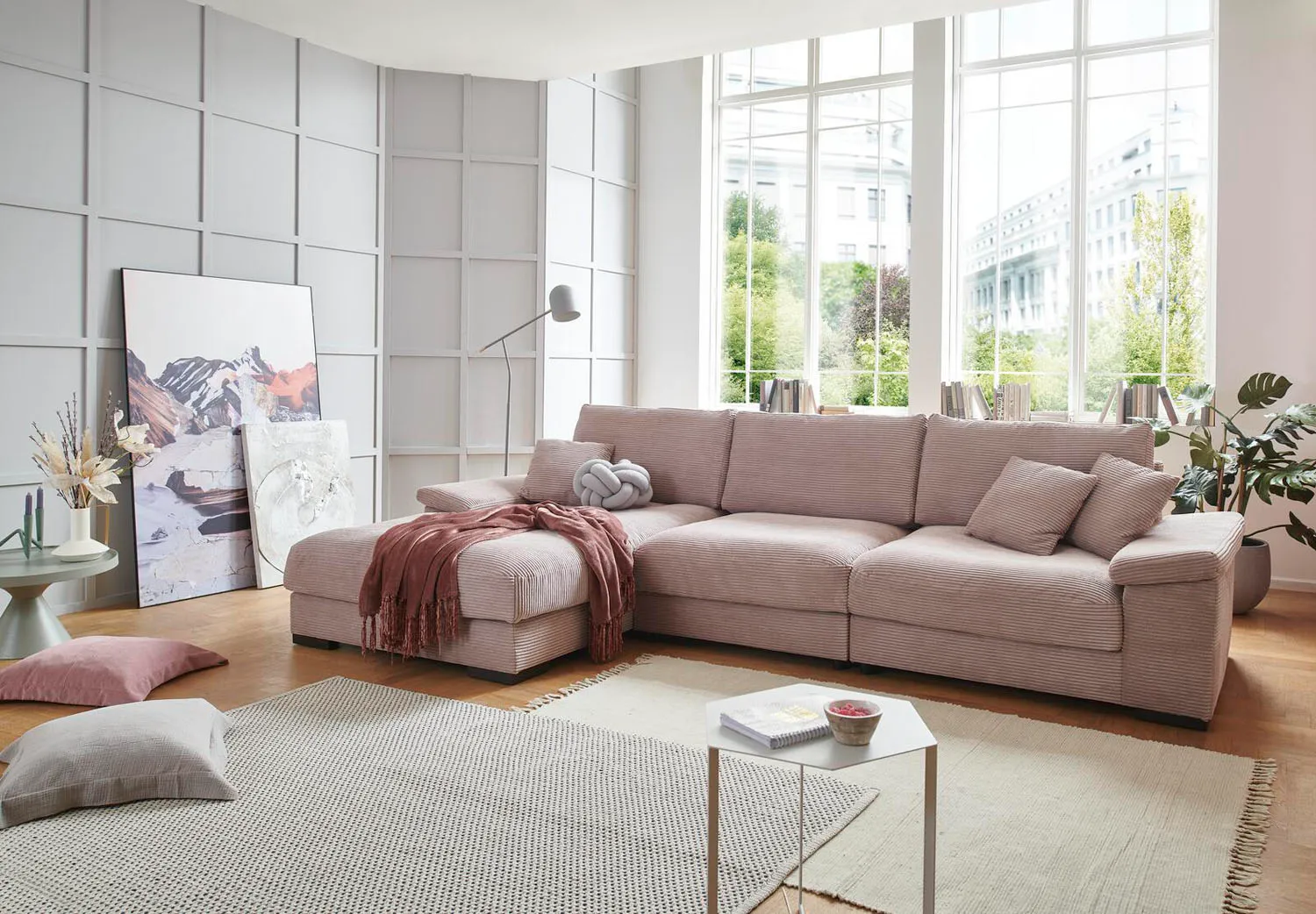 Cord Ecksofa L-Form Rosa