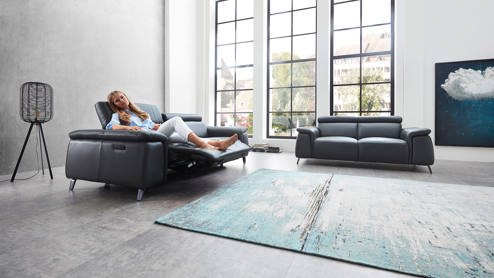 Echt Leder Couchgarnitur Firenze mit motorischer Relaxfunktion