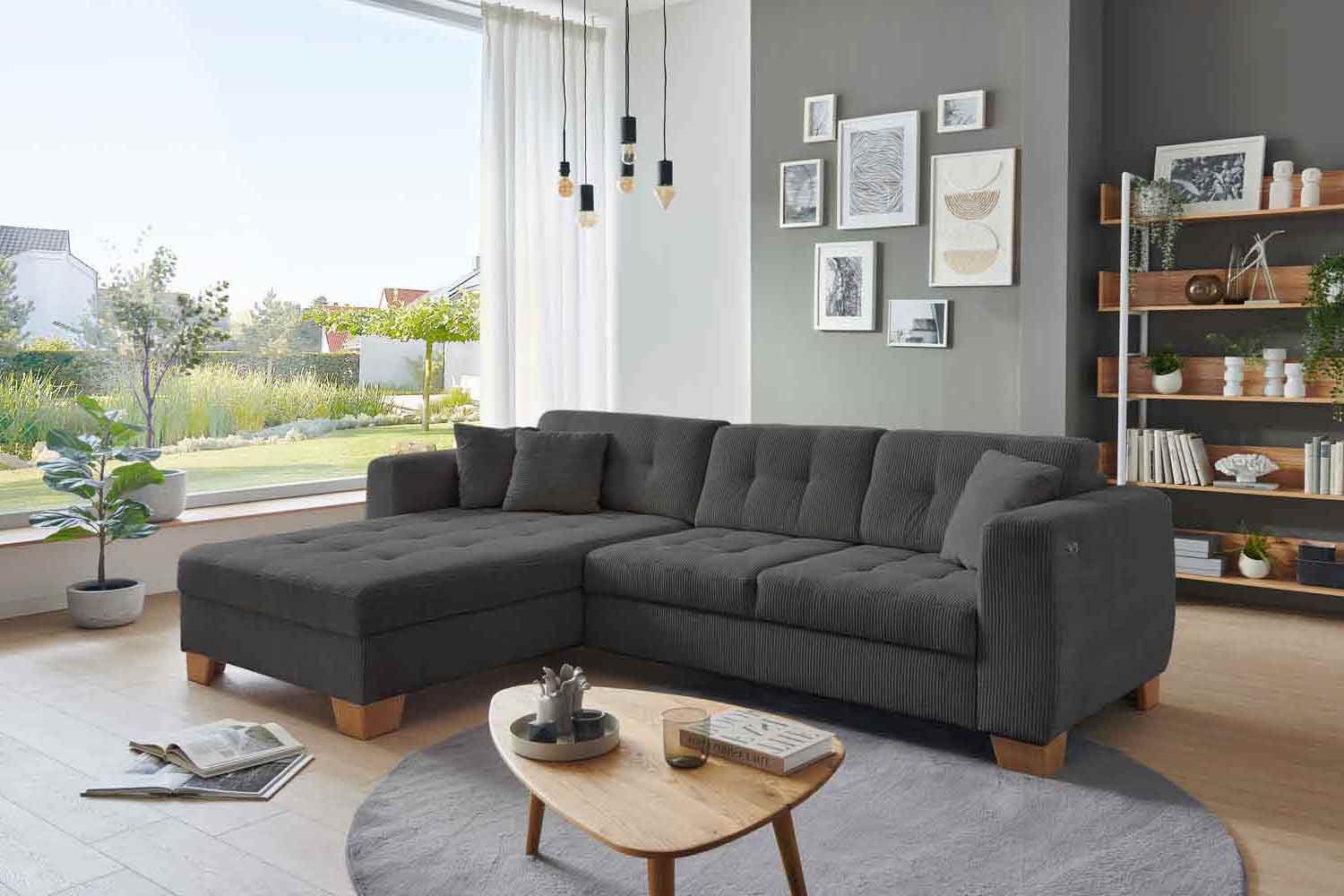 Ecksofa Milo mit motor Sitzvorzug und Bettkasten Cord