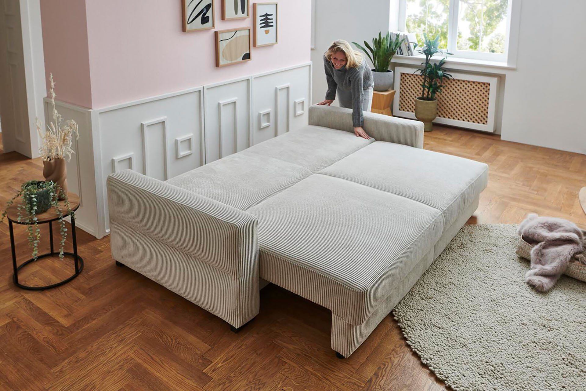 Schlafsofa inkl. Bettkasten in Cordstoff
