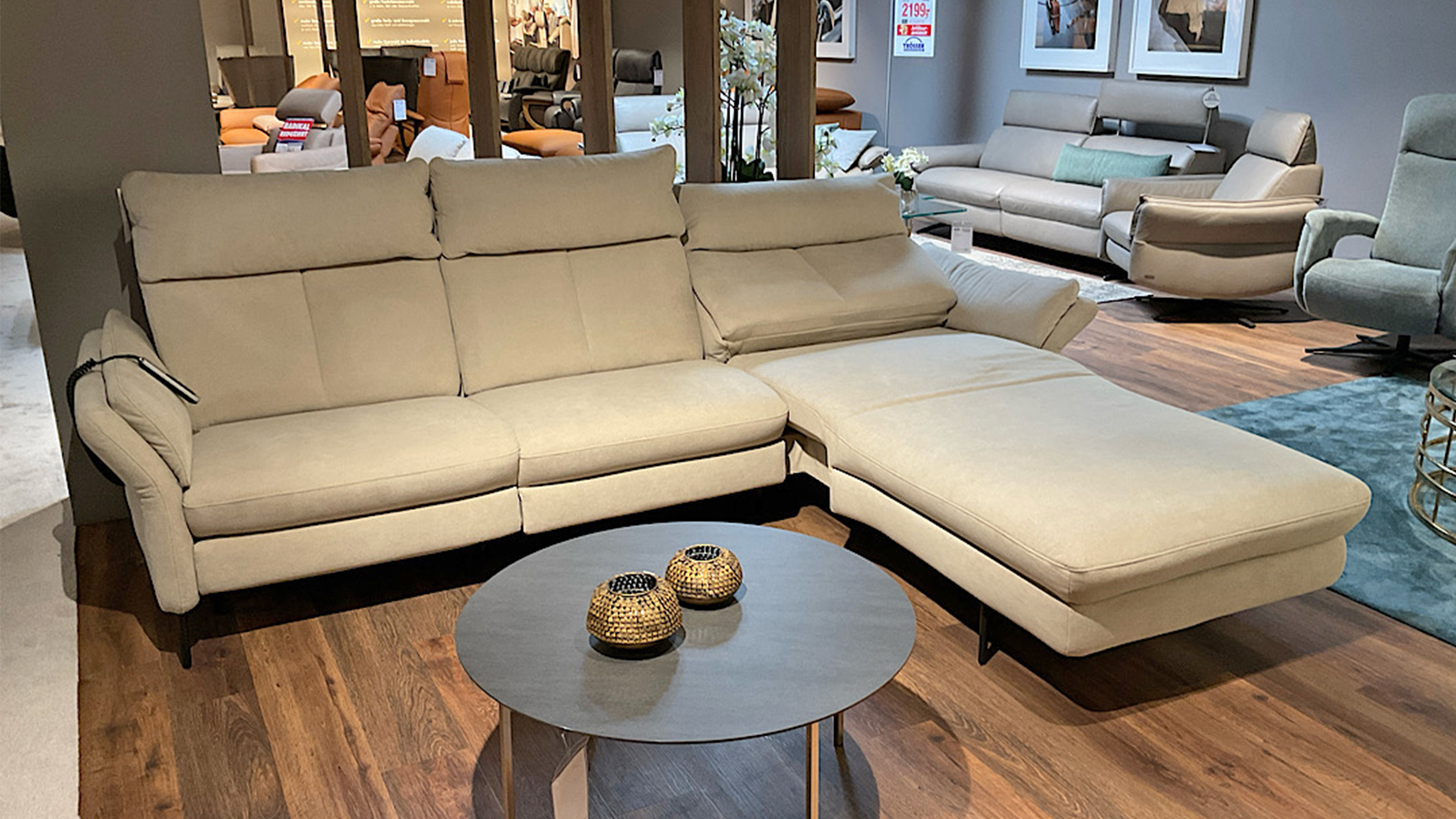 Ecksofa inkl. motorischer Relaxfunktion und Akku in Stoff -0764020201-40WW-A