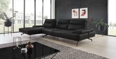 Echt Leder Ecksofa Novara inkl. Kopfteilfunktion & Sitztiefenverstellung Anthrazit links