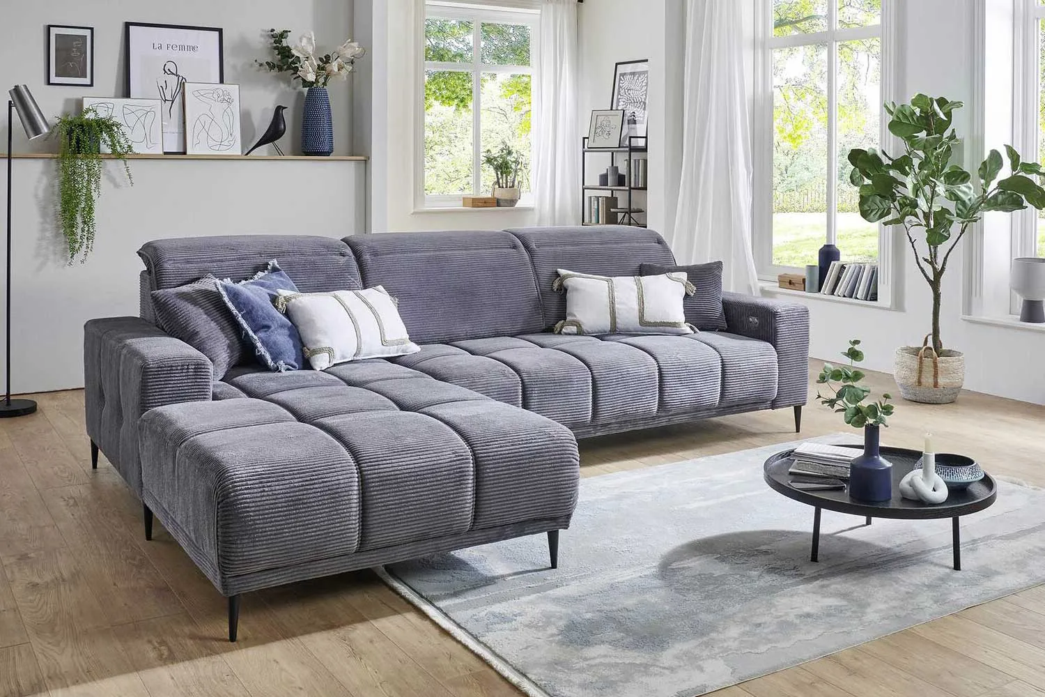 Iwaniccy Cord Ecksofa inkl. manueller Kopfteilverstellung links mit Funktion