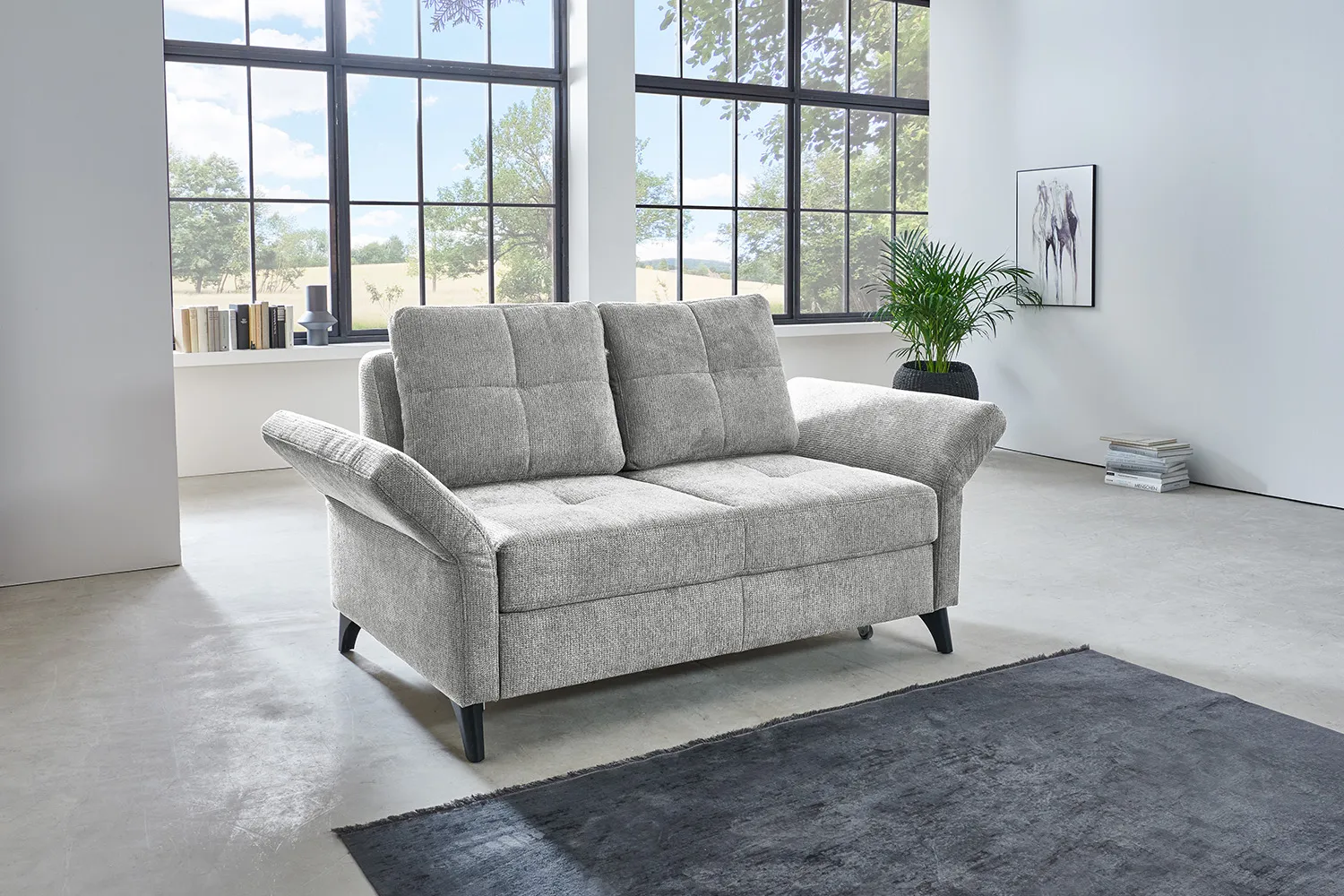 Schlafsofa mit Relaxfunktion Stoff Hellgrau 