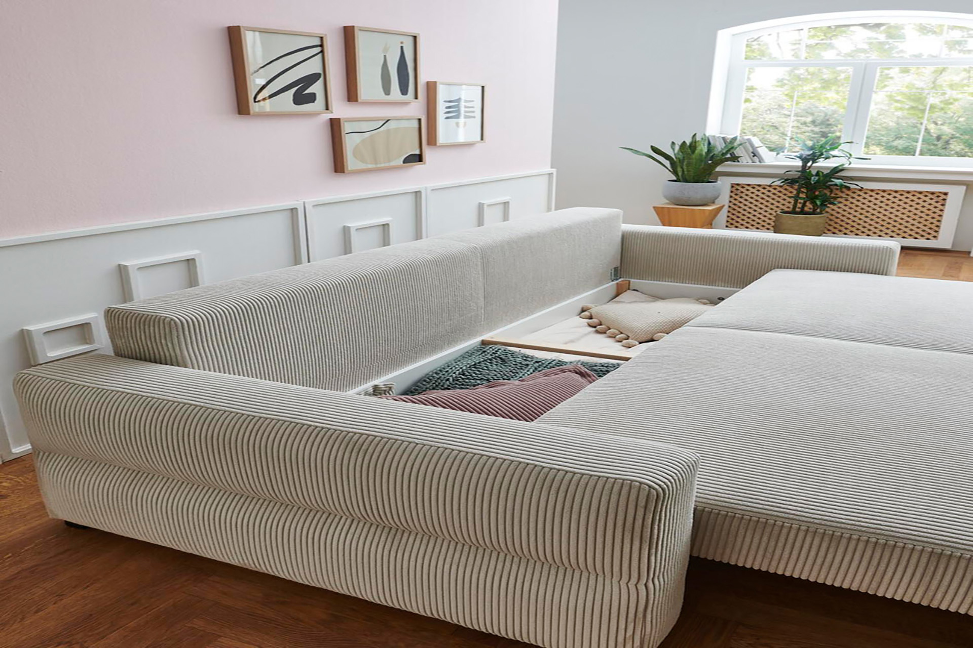 Schlafsofa inkl. Bettkasten in Cordstoff