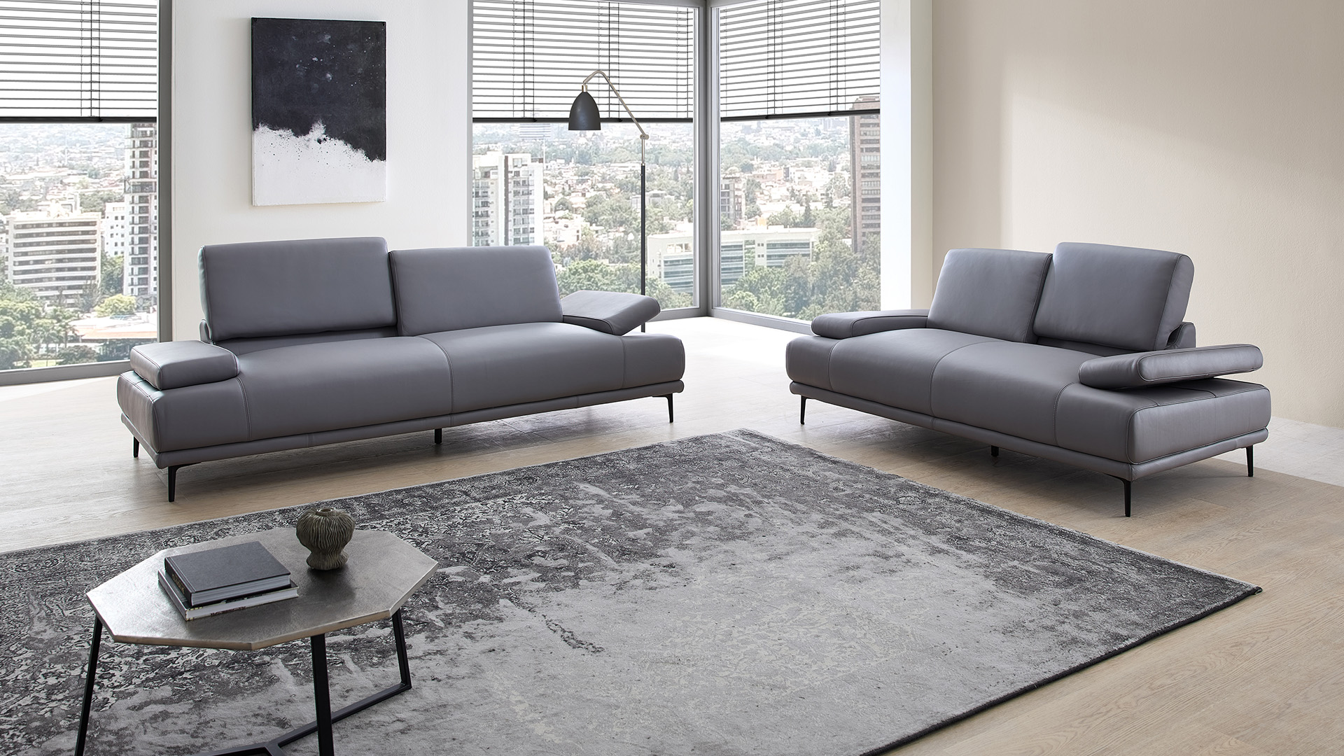 Couchgarnitur inkl. manuellen Funktionen in Leder Couchgarnitur inkl. manuellen Funktionen in Leder-02970271-WW