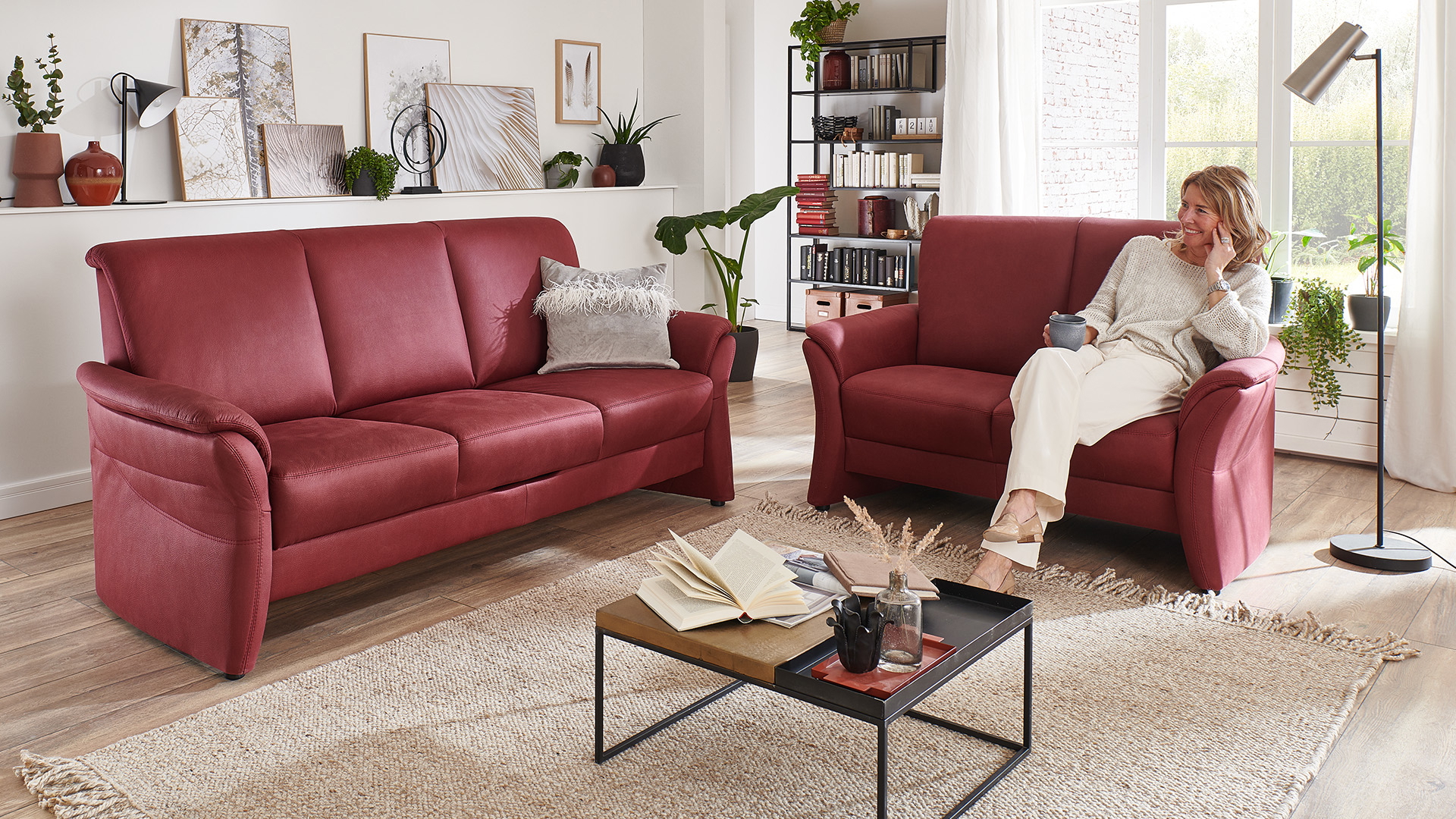 Couchgarnitur in Mikrofaserstoff mit Federkernpolsterung-07640259WW