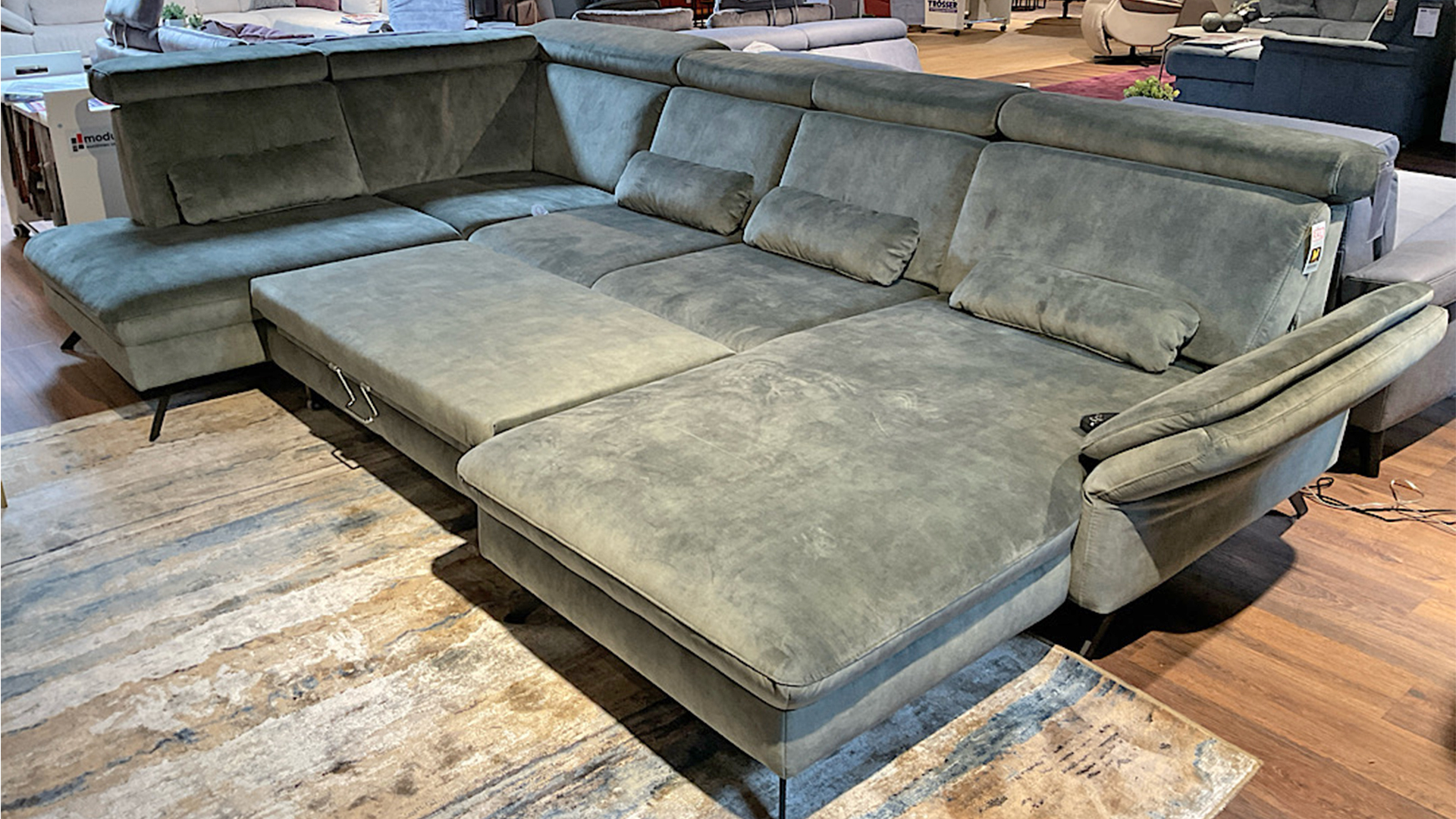 Modulmaster Wohnlandschaft mit Schlaffunktion und motorischen Funktionen in Samtstoff-0126030000-40WW-A