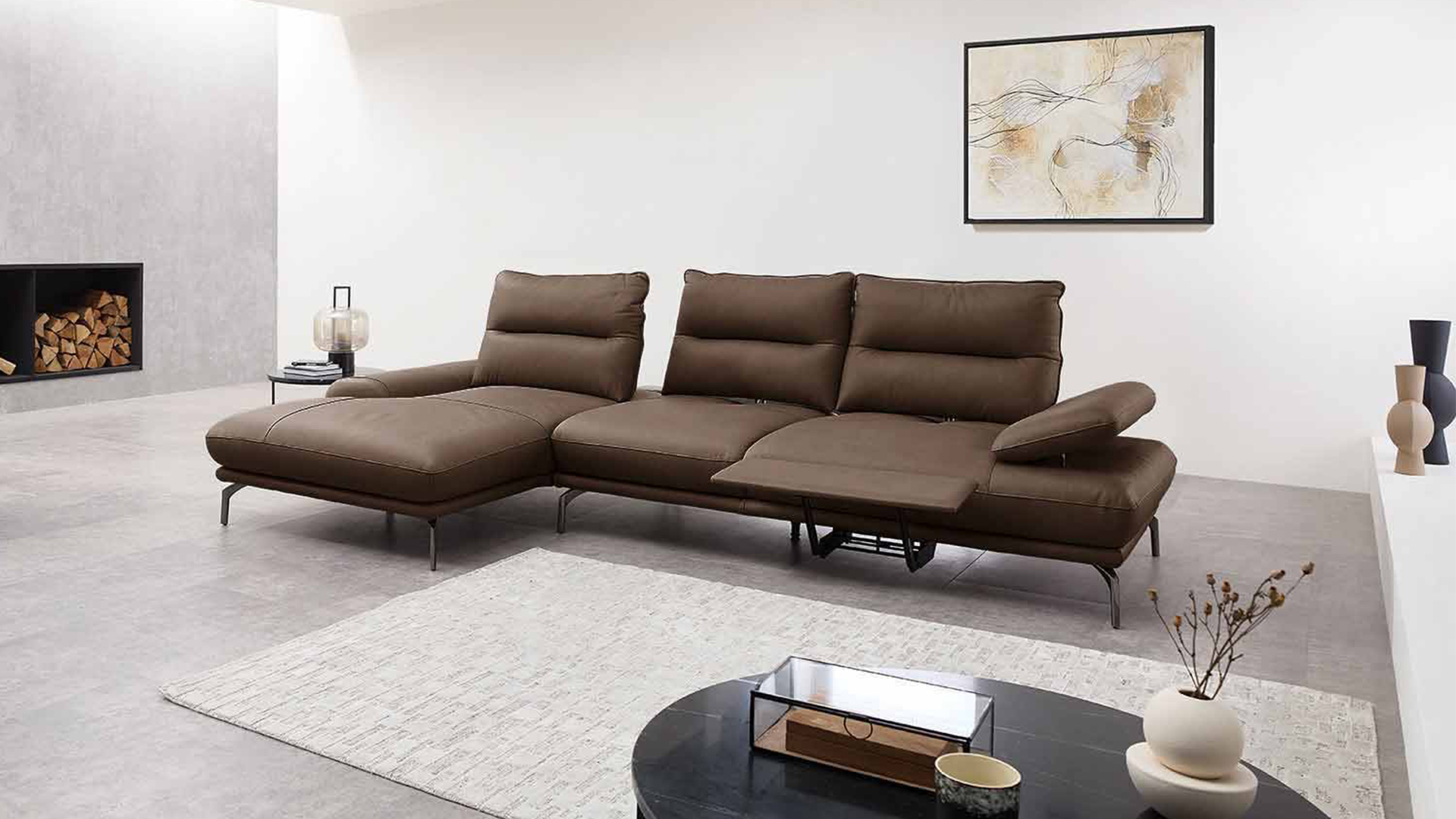 Leder Ecksofa mit Sitztiefenverstellung und motorischer Fußstütze Leder Ecksofa mit Sitztiefenverstellung und motorischer Fußstütze-05971013-WW