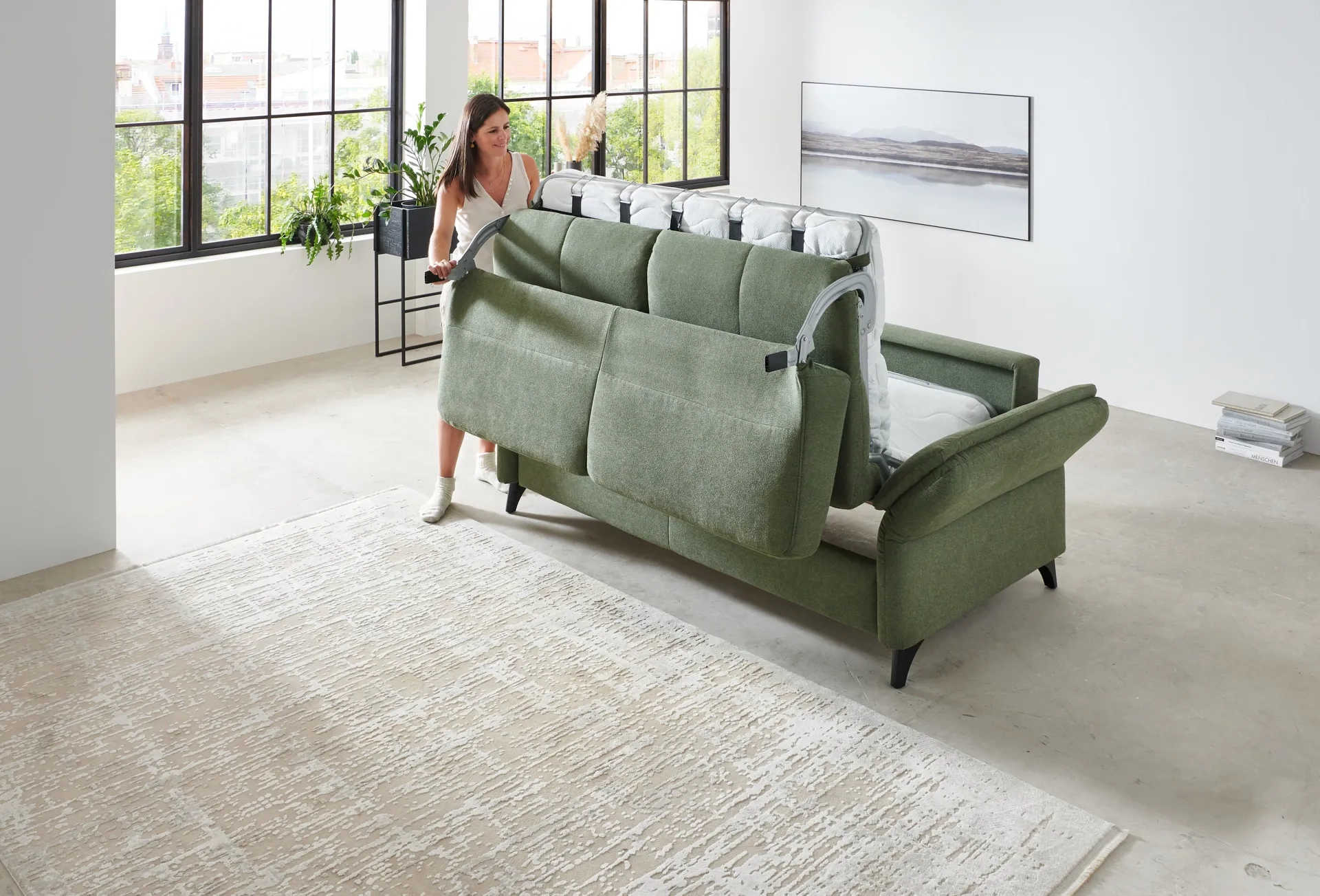 Schlafsofa in Stoff mit Vollschaummatratze Grün 